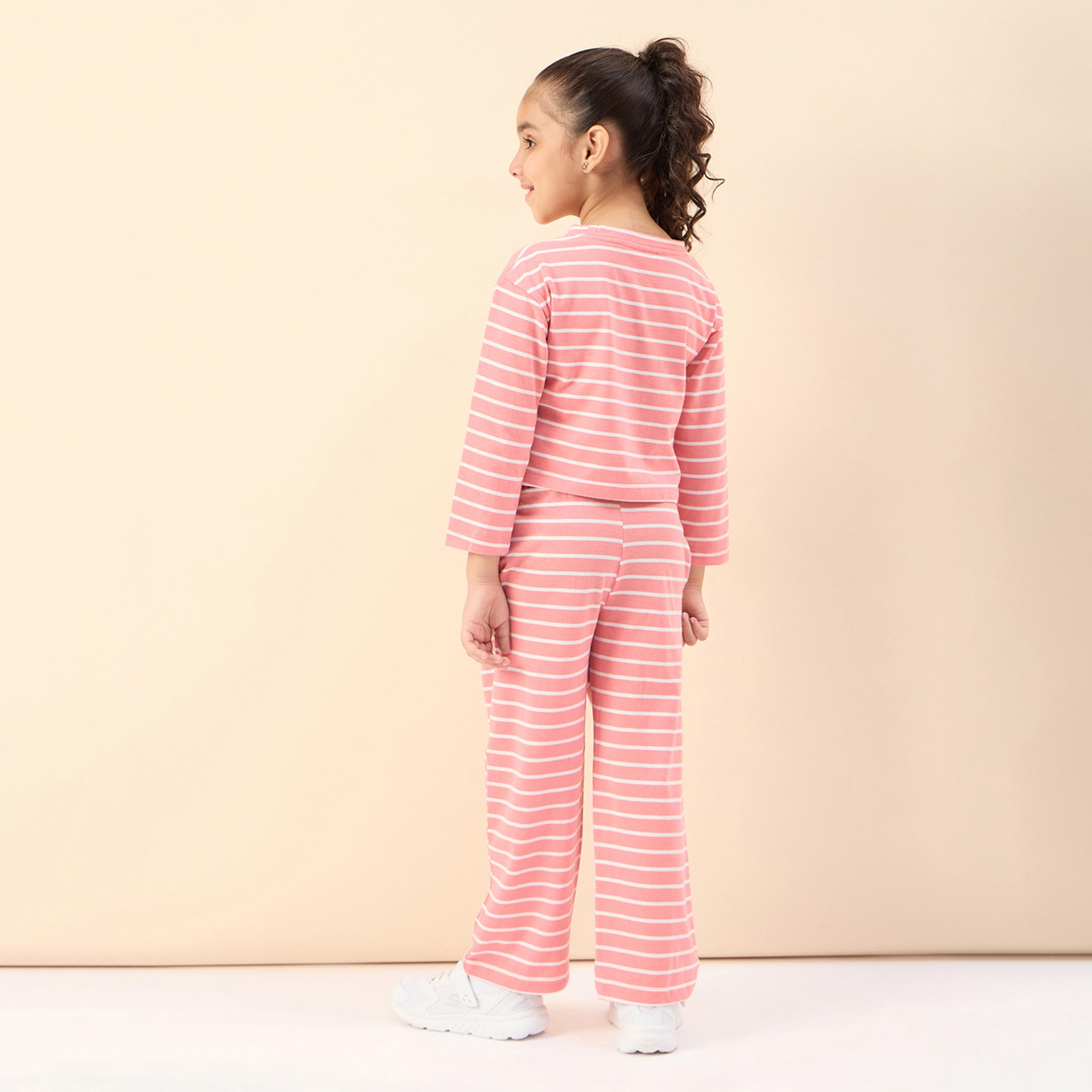 ستايلو باغ × ستايلي - تي شيرت بناتي مطبوع بالكامل مع بنطال رياضي - وردي-girls-clothing-setsandcoords-image-2
