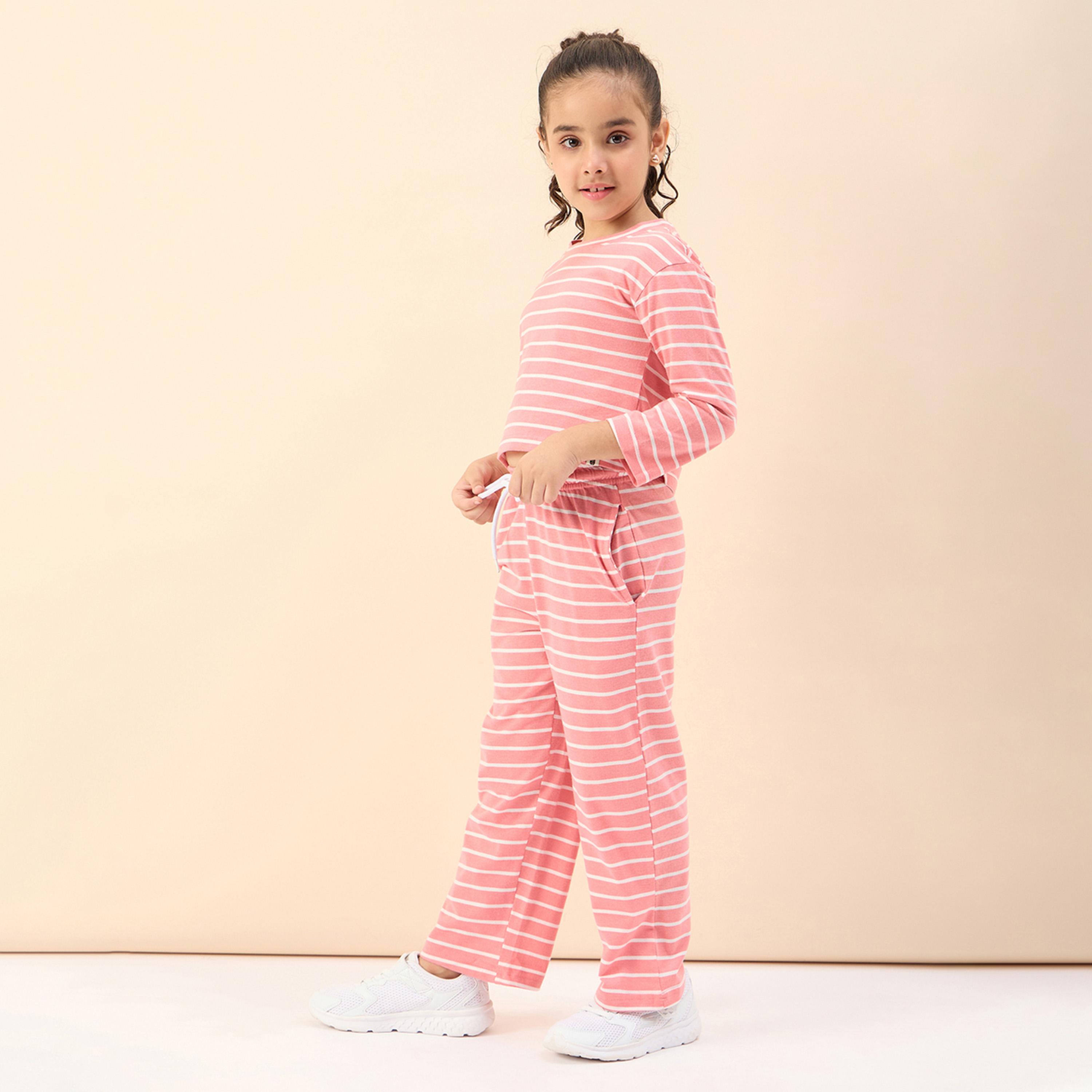 ستايلو باغ × ستايلي - تي شيرت بناتي مطبوع بالكامل مع بنطال رياضي - وردي-girls-clothing-setsandcoords-image-4