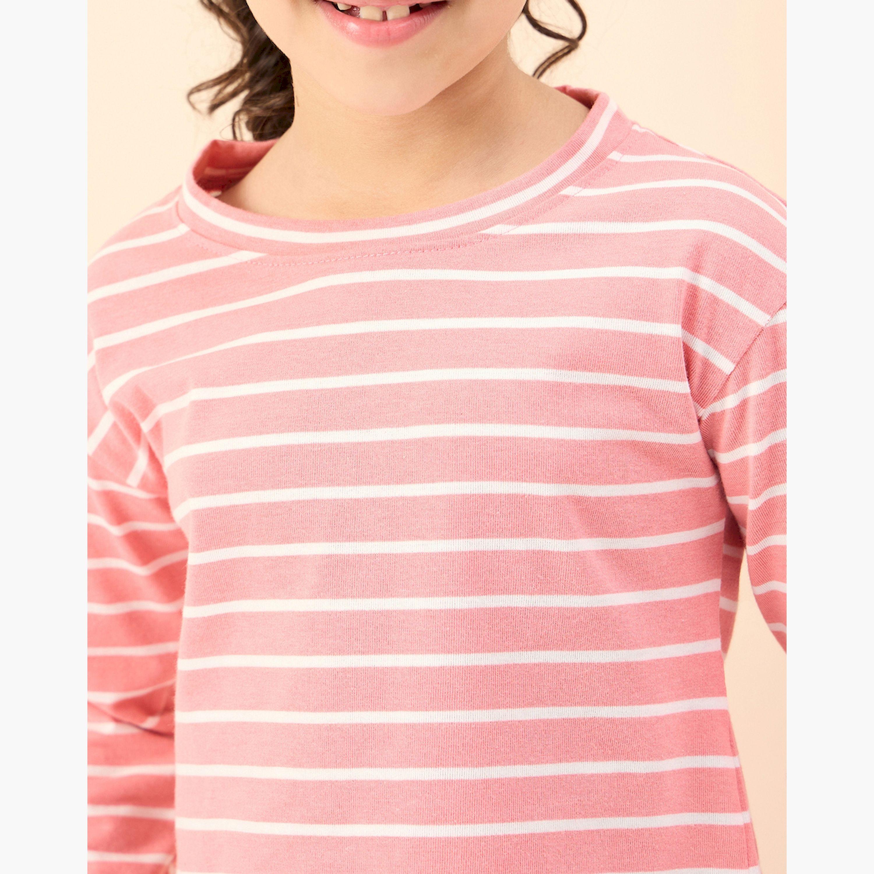ستايلو باغ × ستايلي - تي شيرت بناتي مطبوع بالكامل مع بنطال رياضي - وردي-girls-clothing-setsandcoords-image-5