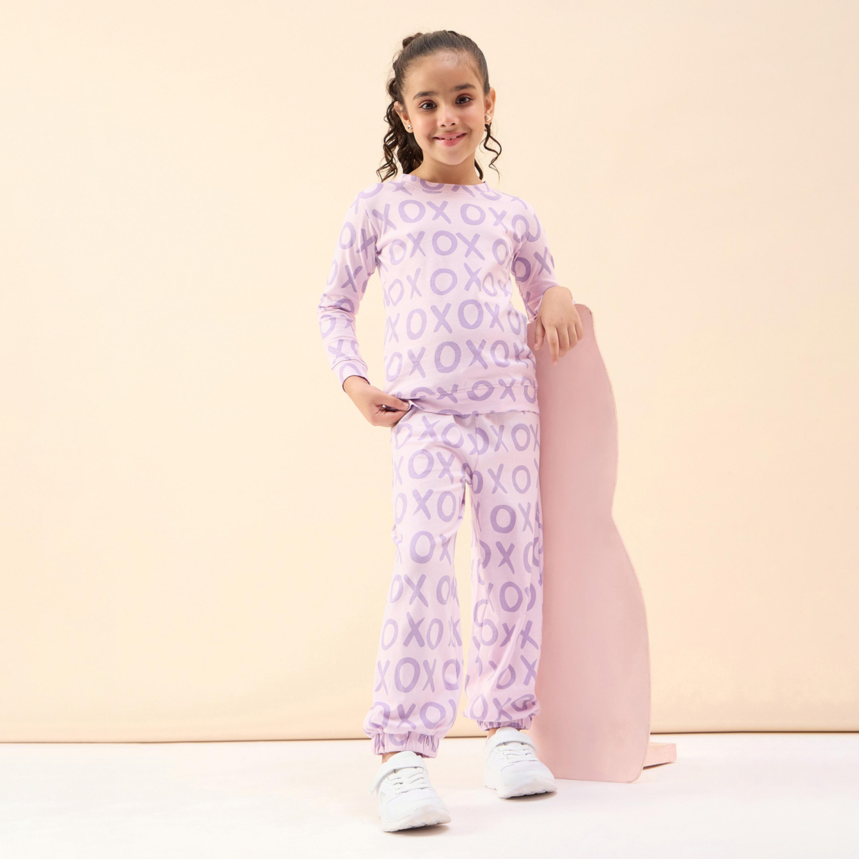 Stylo Bug X Styli Girls Ankle Length Printed T-shirt With Track Pant - Lavender-girls-clothing-setsandcoords-image-2