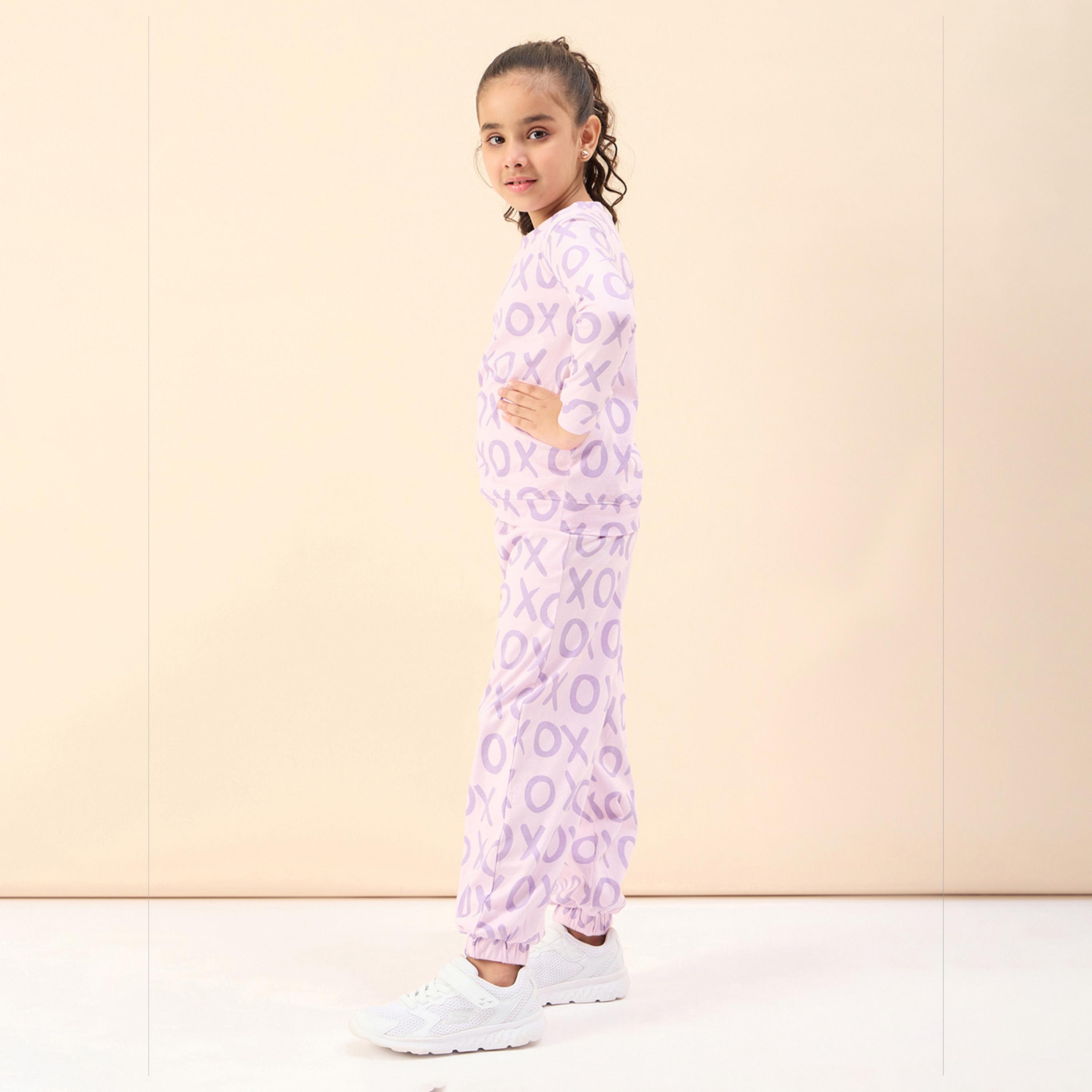 Stylo Bug X Styli Girls Ankle Length Printed T-shirt With Track Pant - Lavender-girls-clothing-setsandcoords-image-3