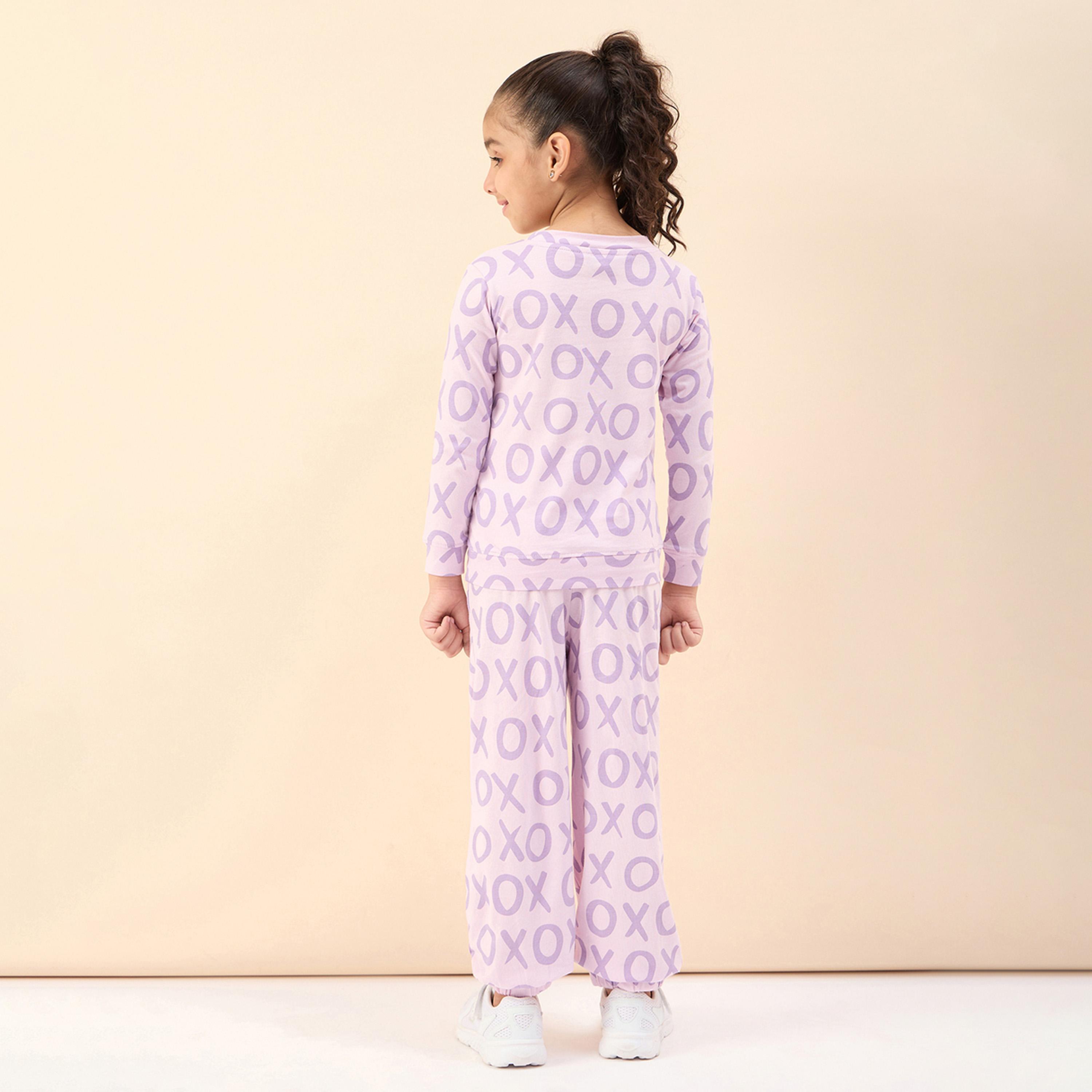 Stylo Bug X Styli Girls Ankle Length Printed T-shirt With Track Pant - Lavender-girls-clothing-setsandcoords-image-4
