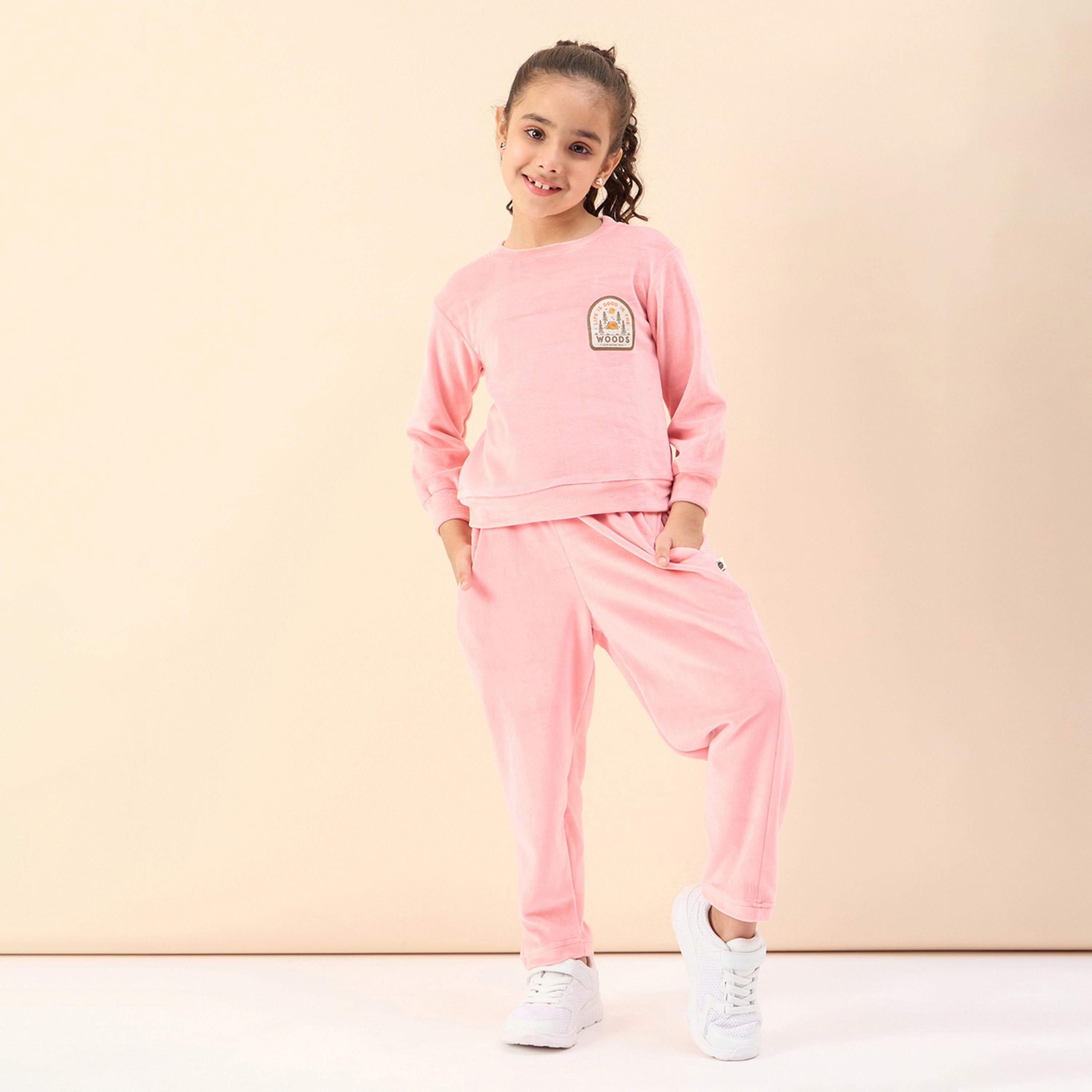 ستايلو باغ × ستايلي - تي شيرت بناتي سادة مع بنطال رياضي بطول الكاحل - الخوخ-girls-clothing-setsandcoords-image-2
