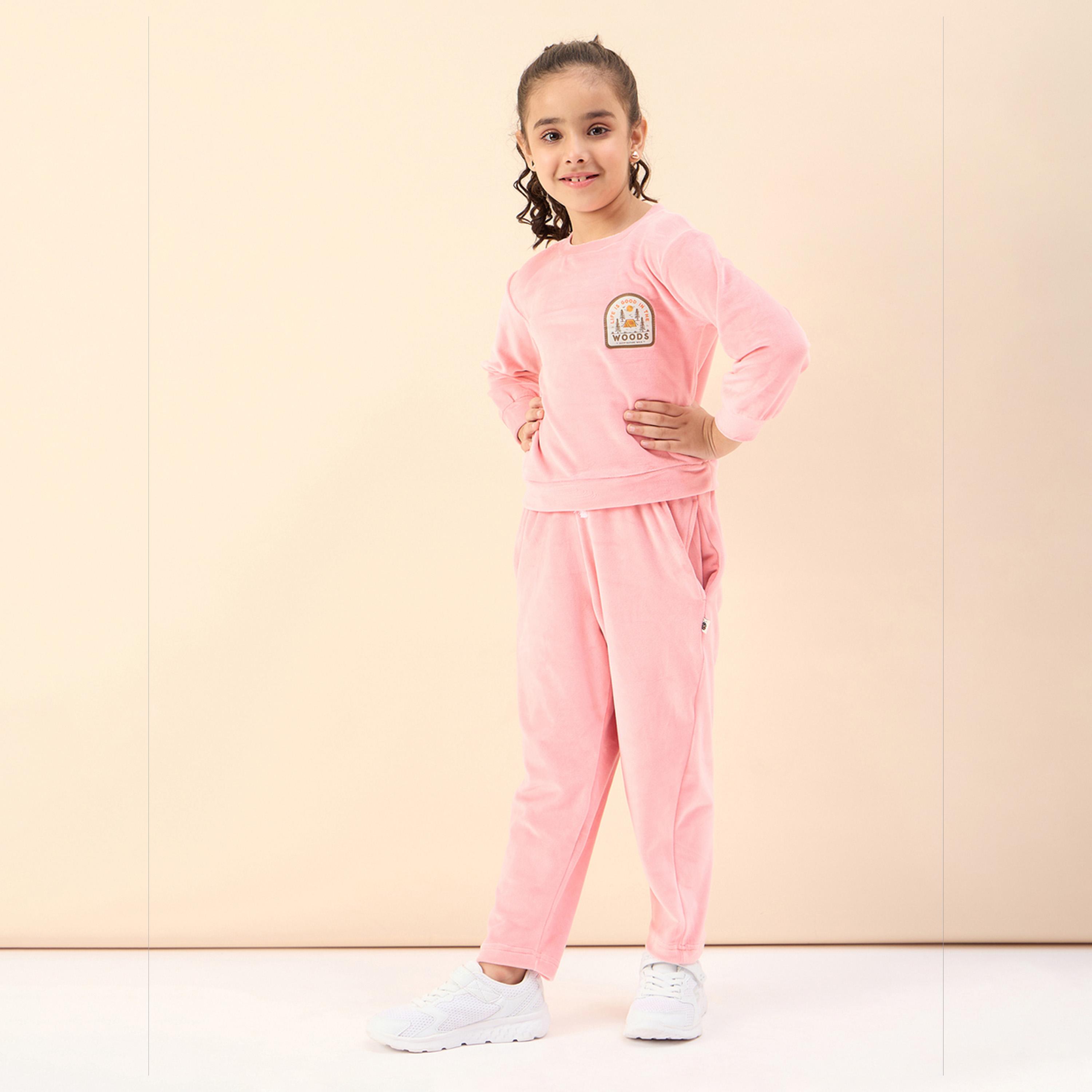 Stylo Bug X Styli Girls Ankle Length Solid T-shirt With Track Pant - Peach-girls-clothing-setsandcoords-image-3