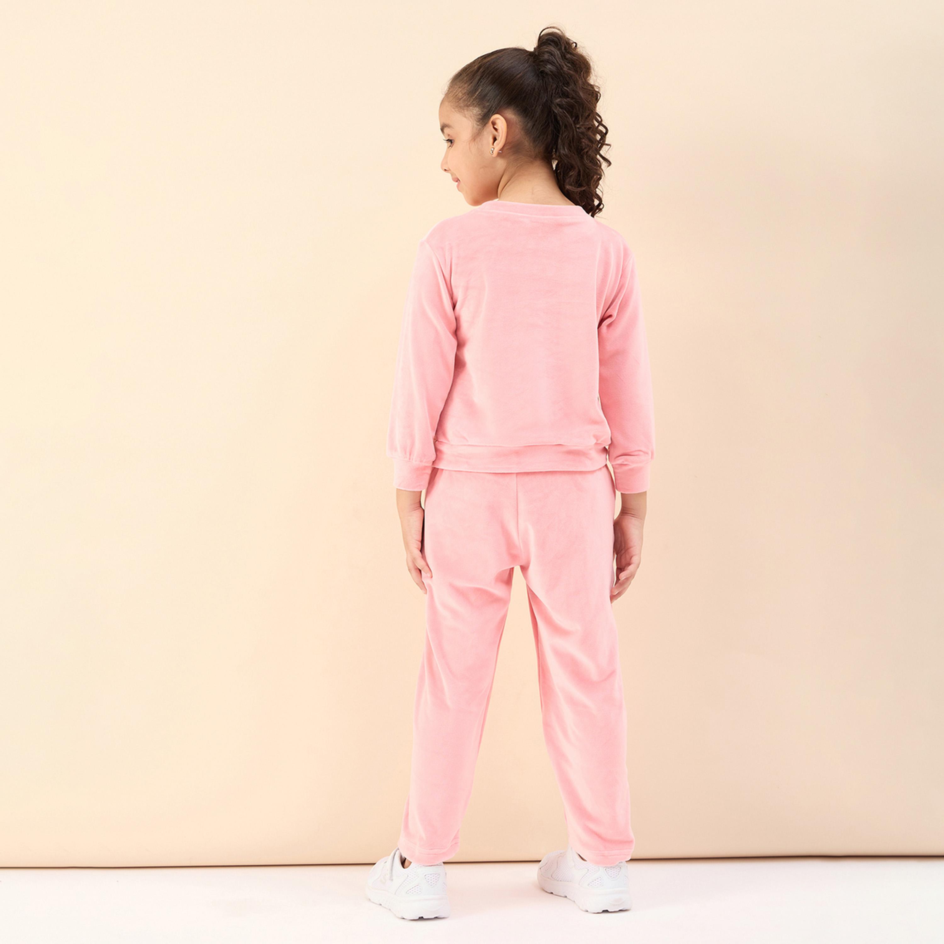 Stylo Bug X Styli Girls Ankle Length Solid T-shirt With Track Pant - Peach-girls-clothing-setsandcoords-image-4
