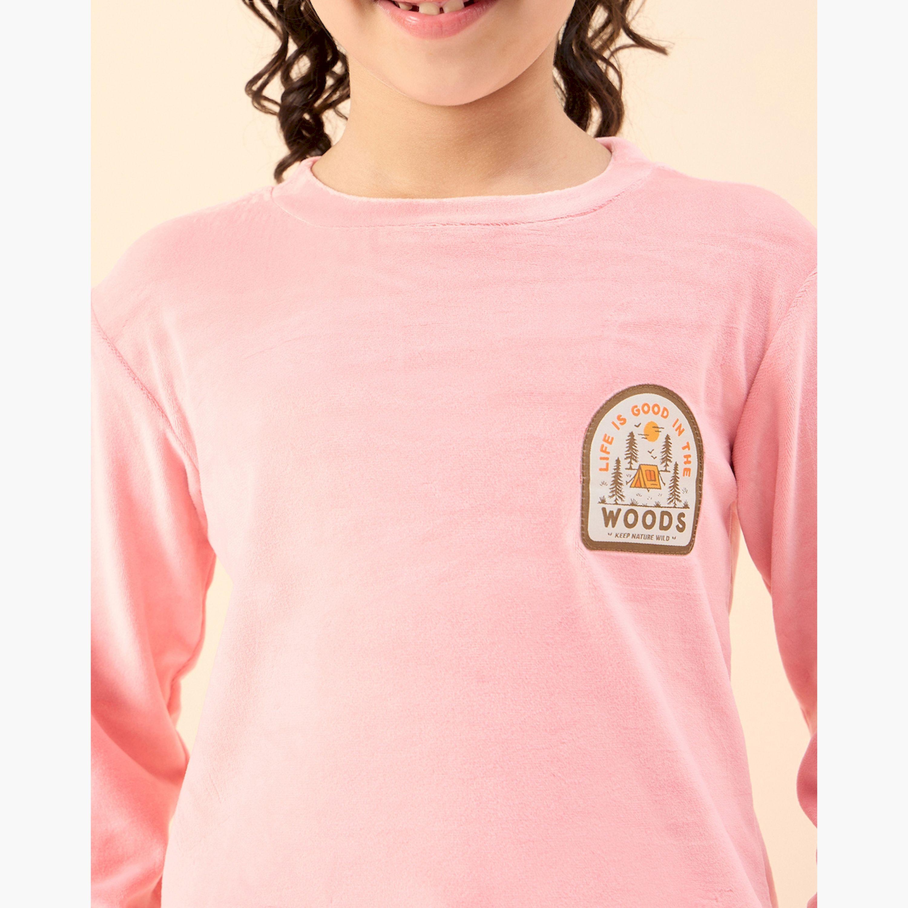 Stylo Bug X Styli Girls Ankle Length Solid T-shirt With Track Pant - Peach-girls-clothing-setsandcoords-image-5