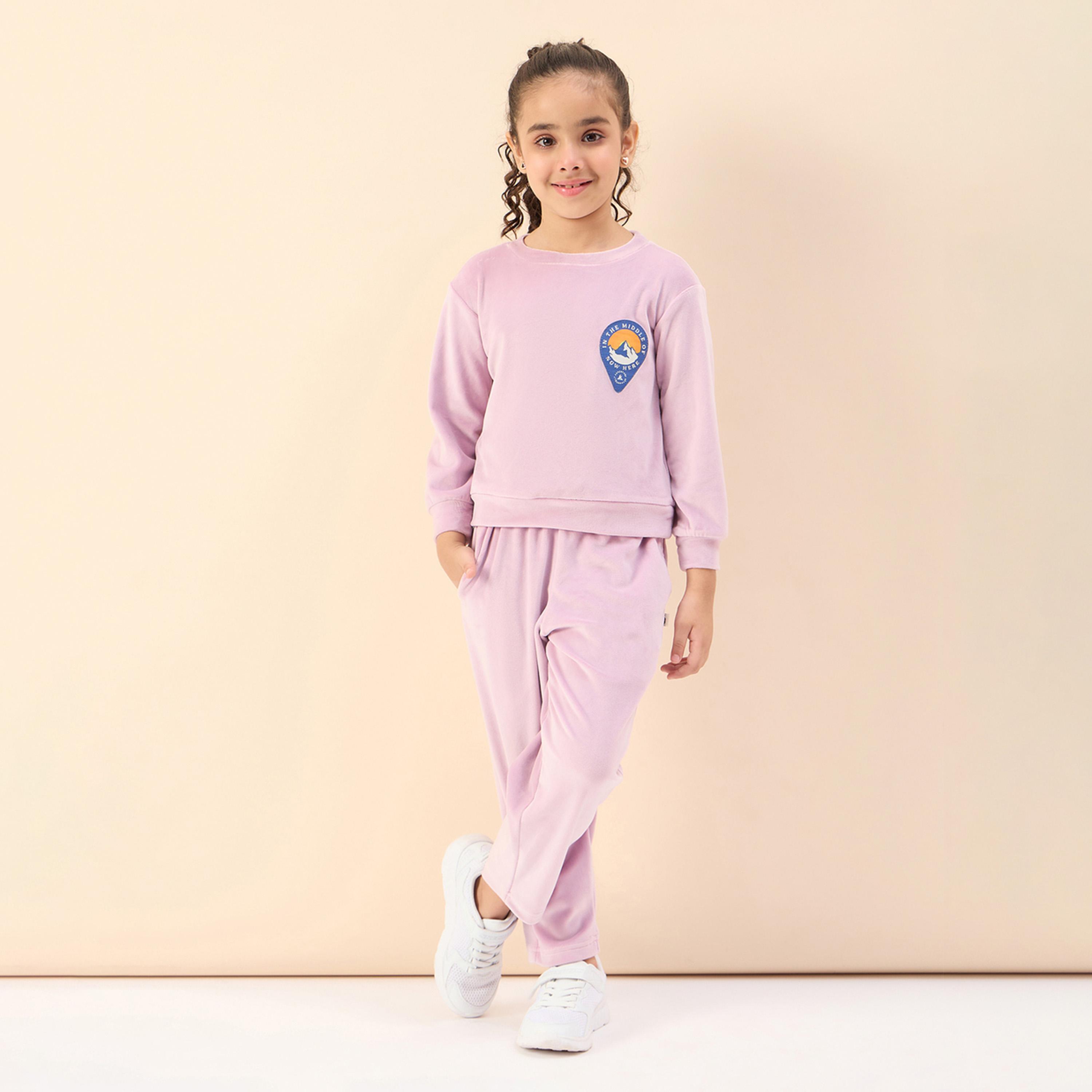 ستايلو باغ × ستايلي - تي شيرت بناتي سادة مع بنطال رياضي بطول الكاحل - لافندر-girls-clothing-setsandcoords-image-1