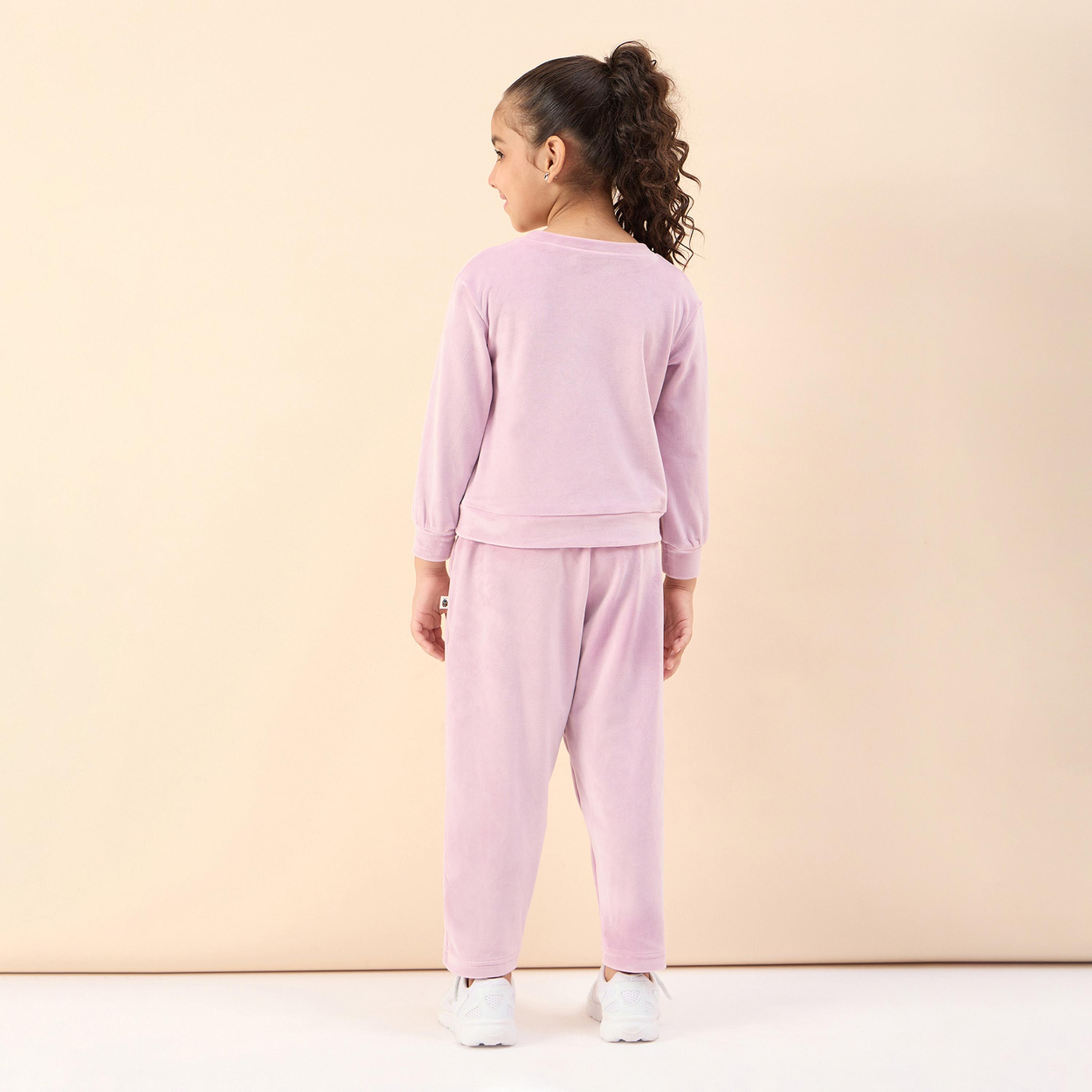 Stylo Bug X Styli Girls Ankle Length Solid T-shirt With Track Pant - Lavender-girls-clothing-setsandcoords-image-4