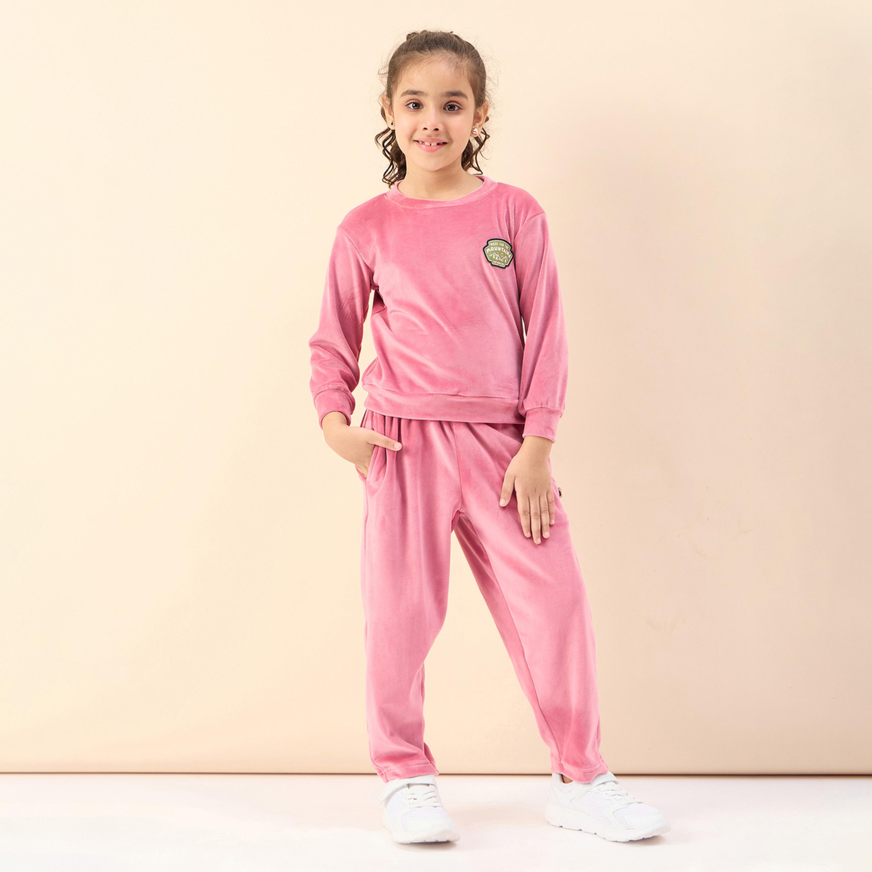 ستايلو باغ × ستايلي - تي شيرت بناتي سادة مع بنطال رياضي بطول الكاحل - وردي-girls-clothing-setsandcoords-image-1