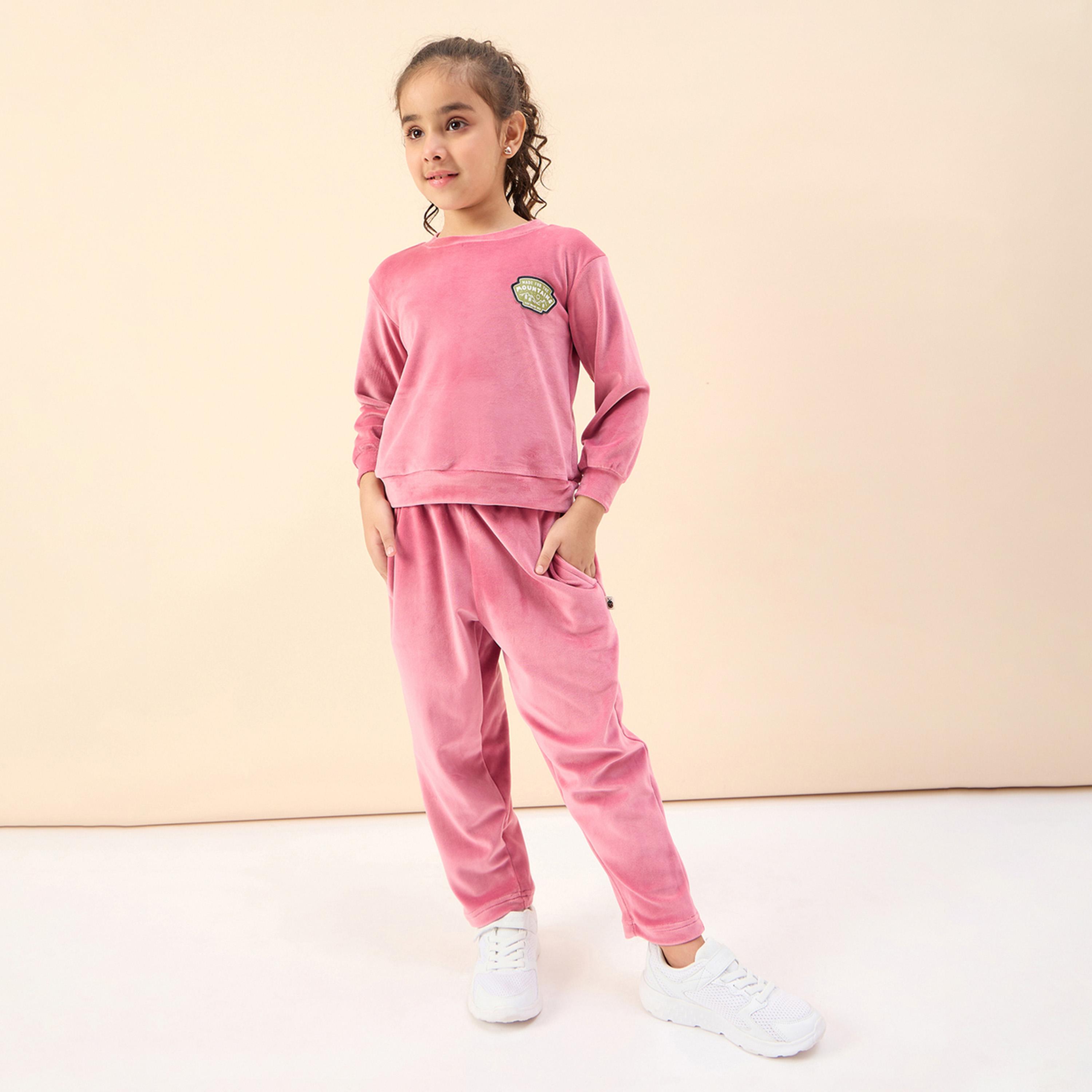 ستايلو باغ × ستايلي - تي شيرت بناتي سادة مع بنطال رياضي بطول الكاحل - وردي-girls-clothing-setsandcoords-image-2