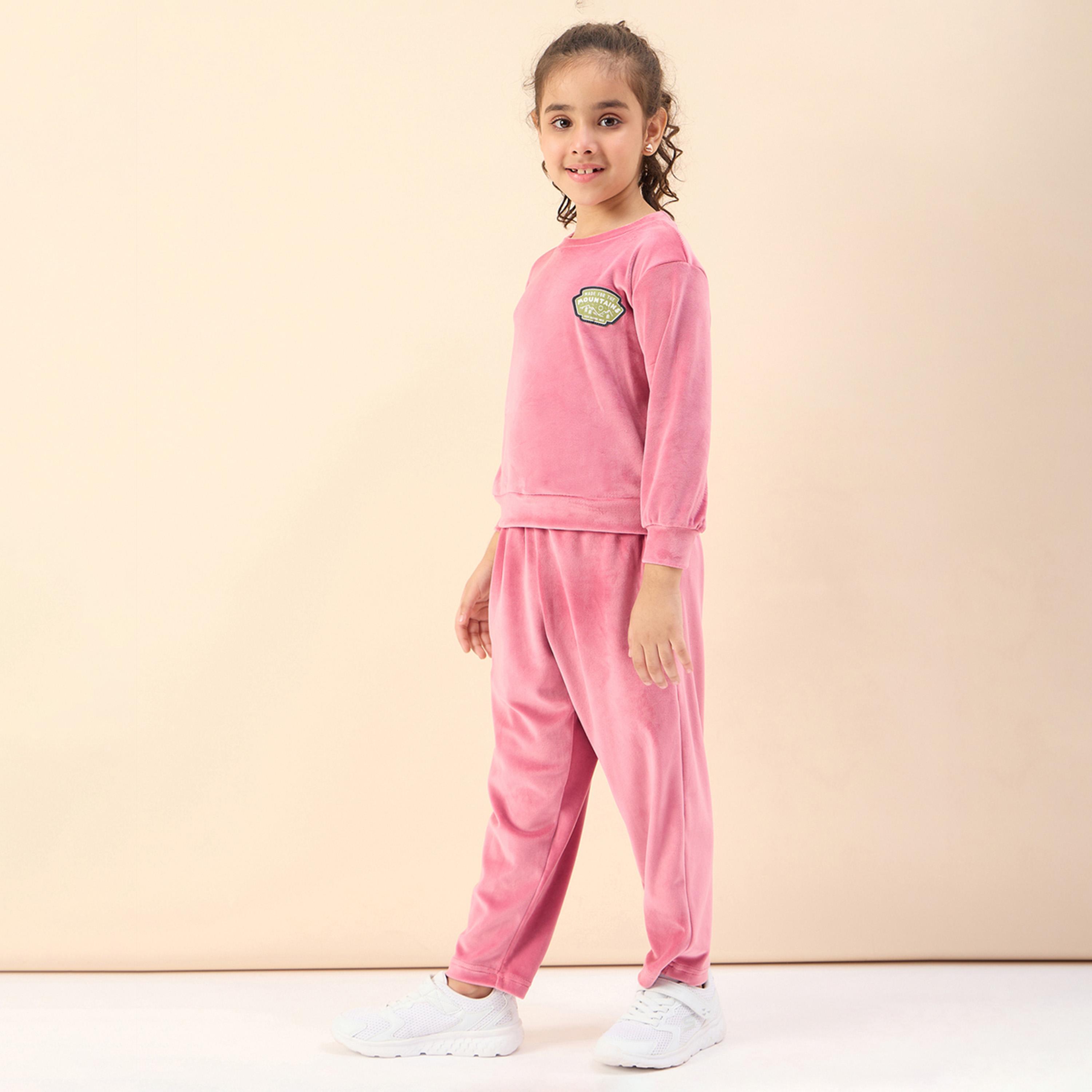 Stylo Bug X Styli Girls Ankle Length Solid T-shirt With Track Pant - Pink-girls-clothing-setsandcoords-image-3