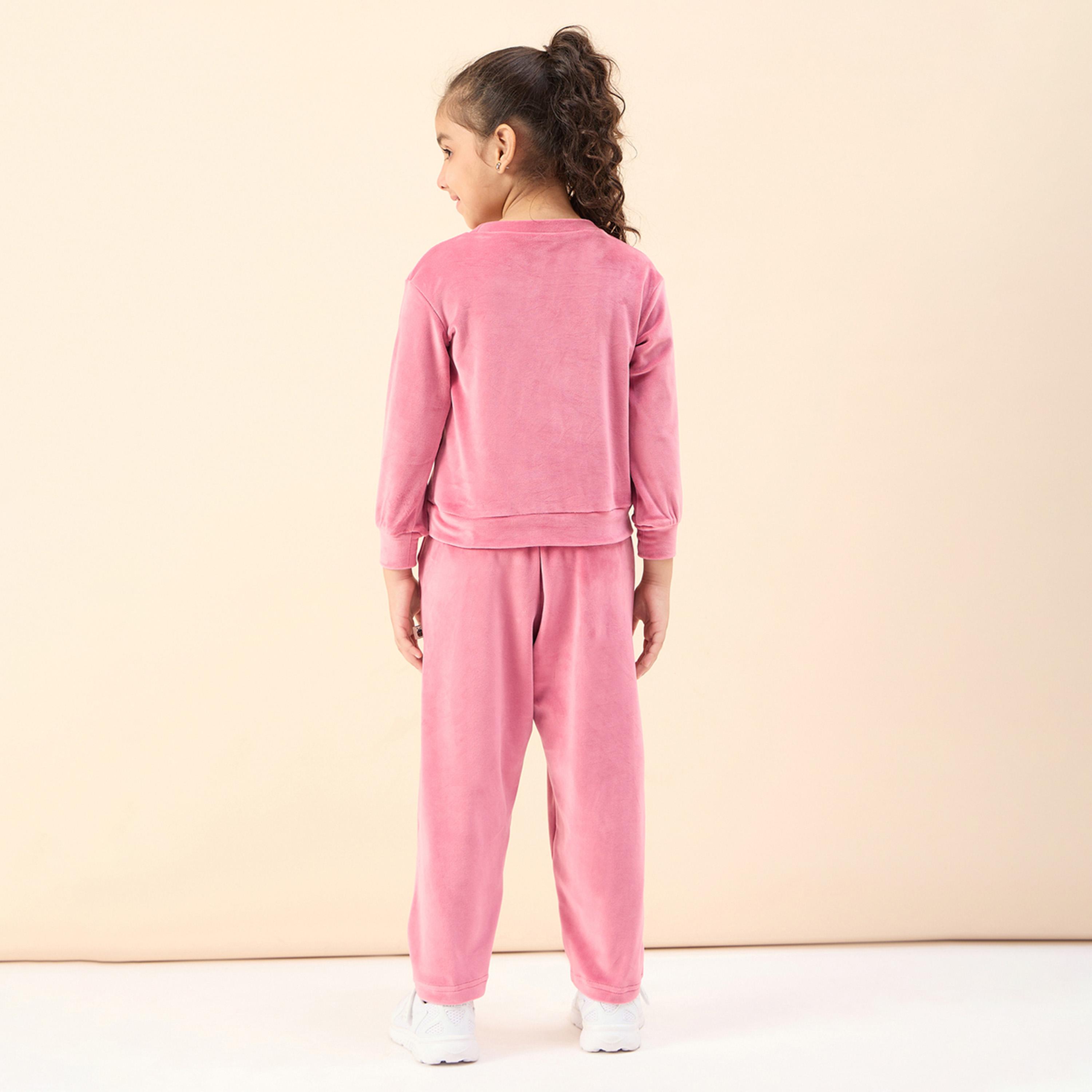 Stylo Bug X Styli Girls Ankle Length Solid T-shirt With Track Pant - Pink-girls-clothing-setsandcoords-image-4