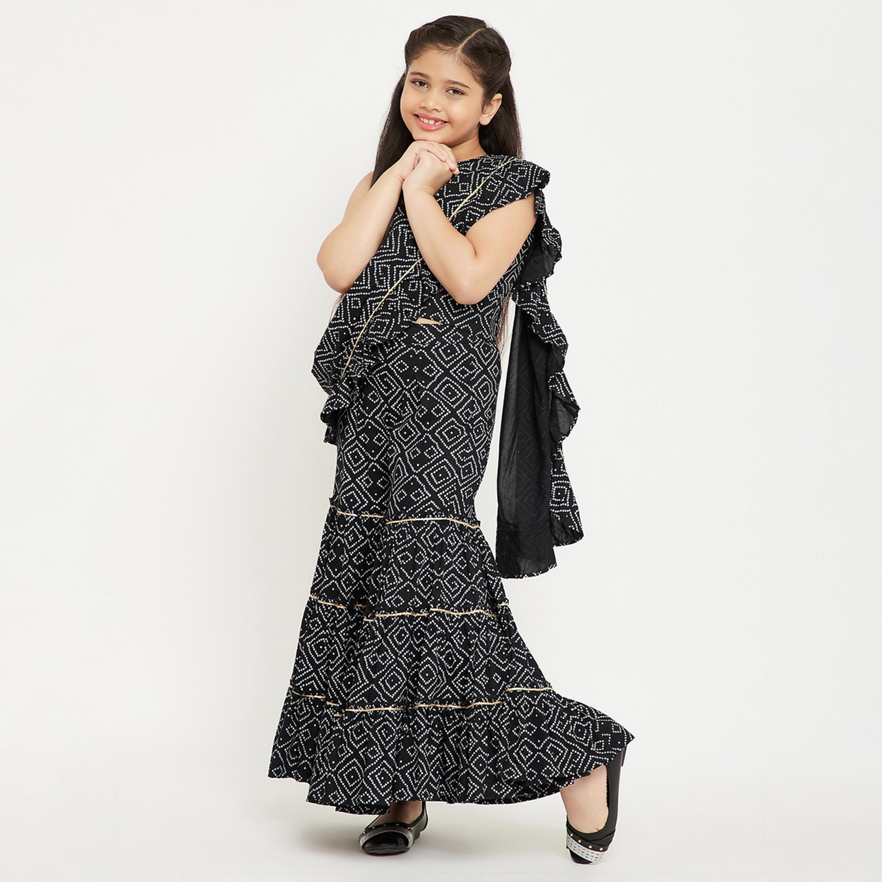 Stylo Bug X Styli Girls Ankle Length Printed Top with Sharara - Black-girls-clothing-setsandcoords-image-2