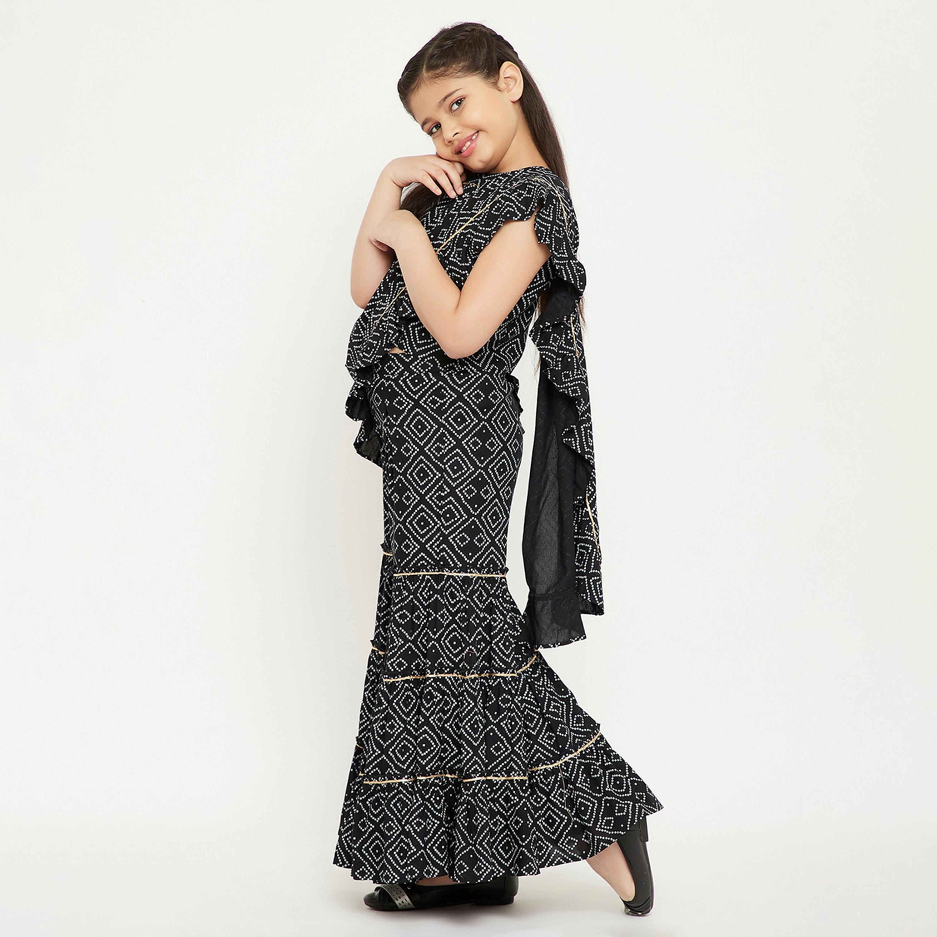 ستايلو باغ × ستايلي - بلوزة مطبوعة للبنات مع بنطال شرارا - أسود-girls-clothing-setsandcoords-image-3