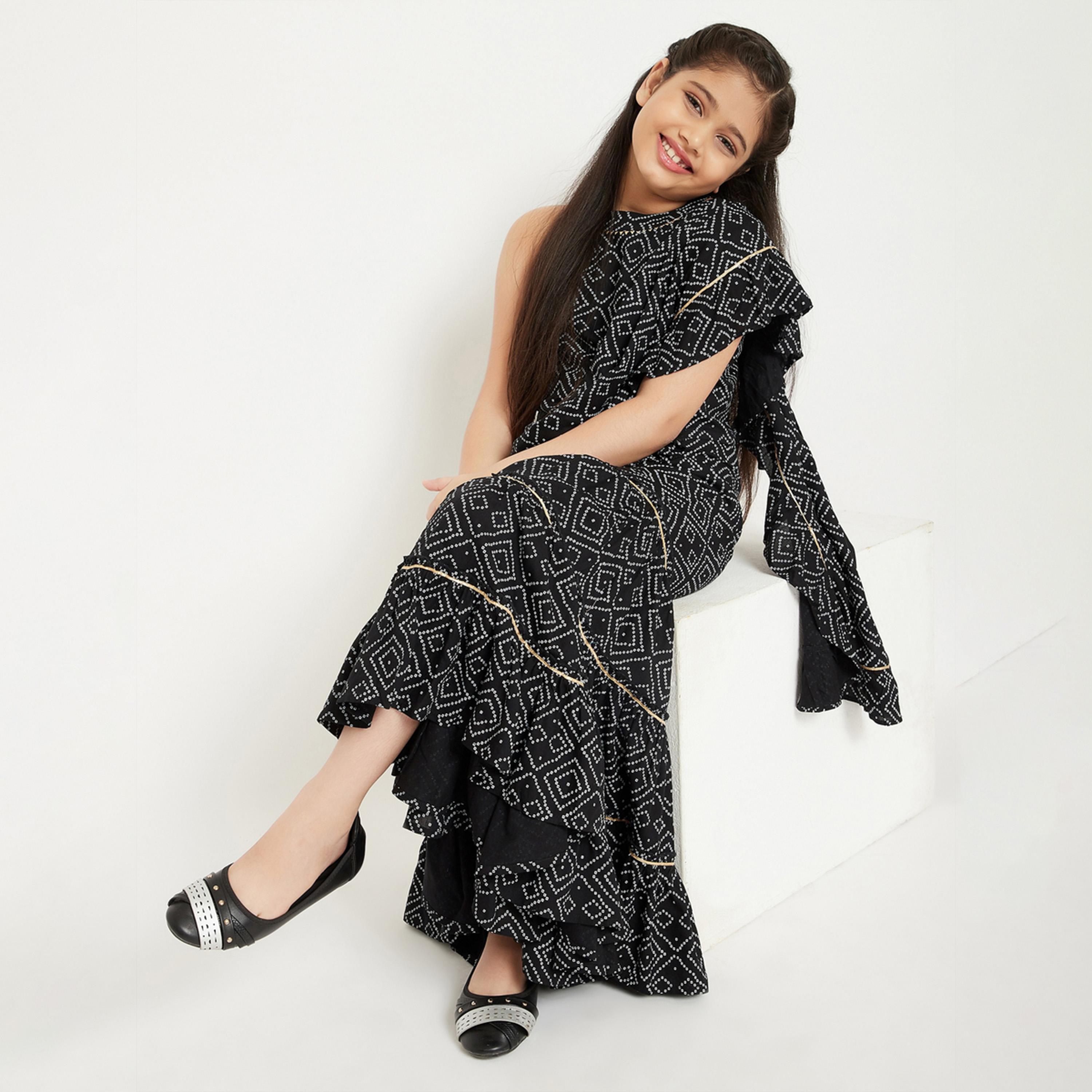 Stylo Bug X Styli Girls Ankle Length Printed Top with Sharara - Black-girls-clothing-setsandcoords-image-7