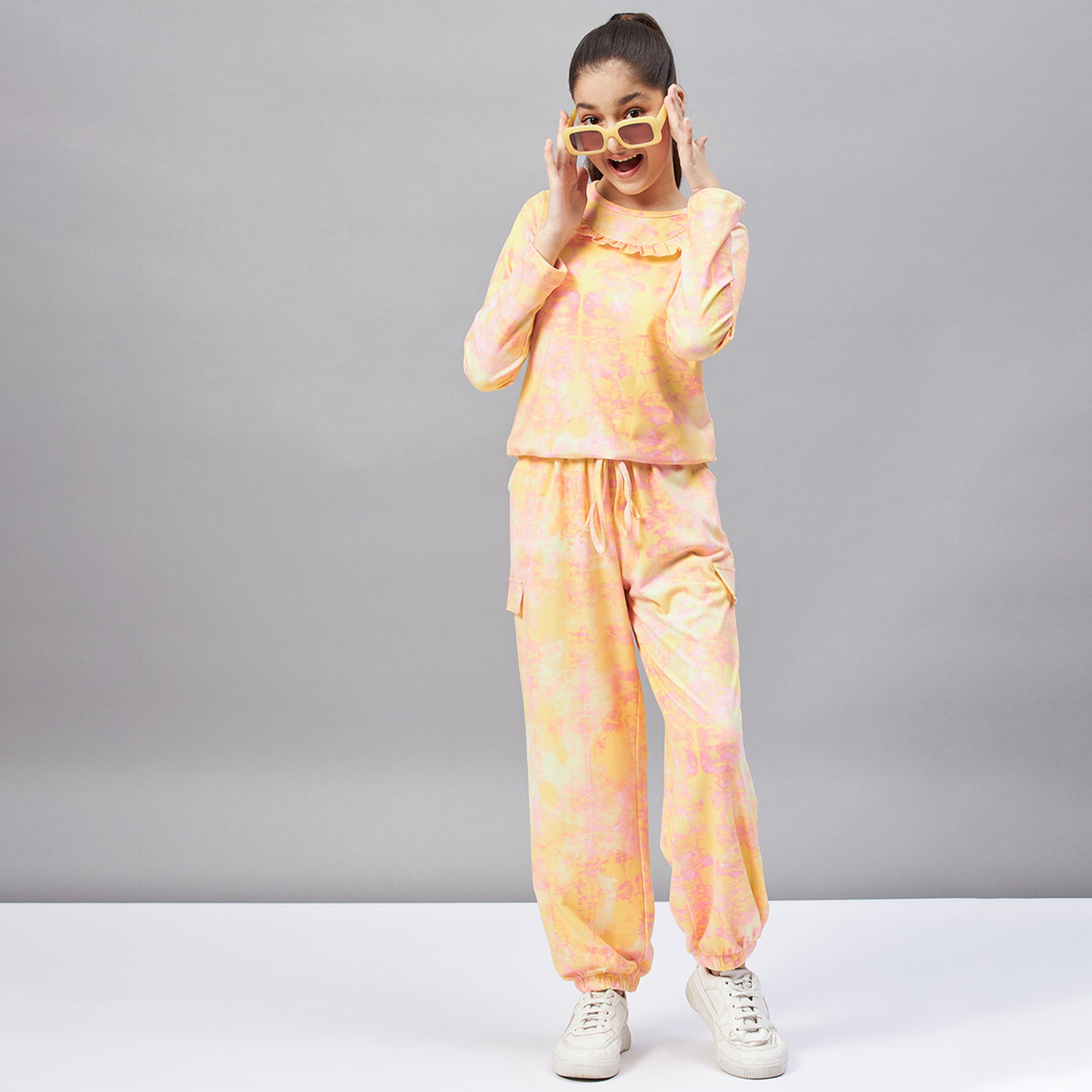 Stylo Bug X Styli Girls Ankle Length Printed Sweat Shirt With Track Pant - Yellow-girls-clothing-setsandcoords-image-2