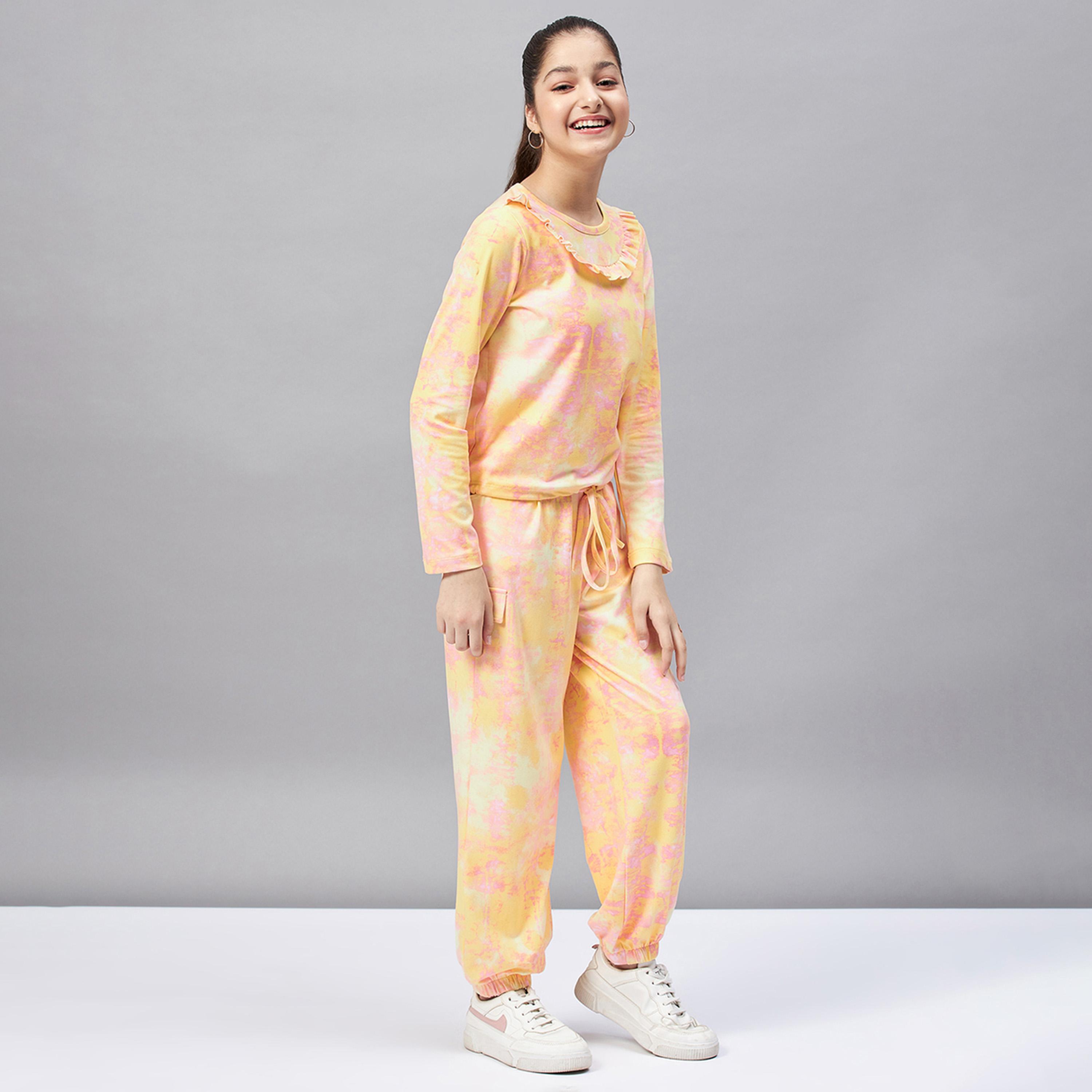 Stylo Bug X Styli Girls Ankle Length Printed Sweat Shirt With Track Pant - Yellow-girls-clothing-setsandcoords-image-4