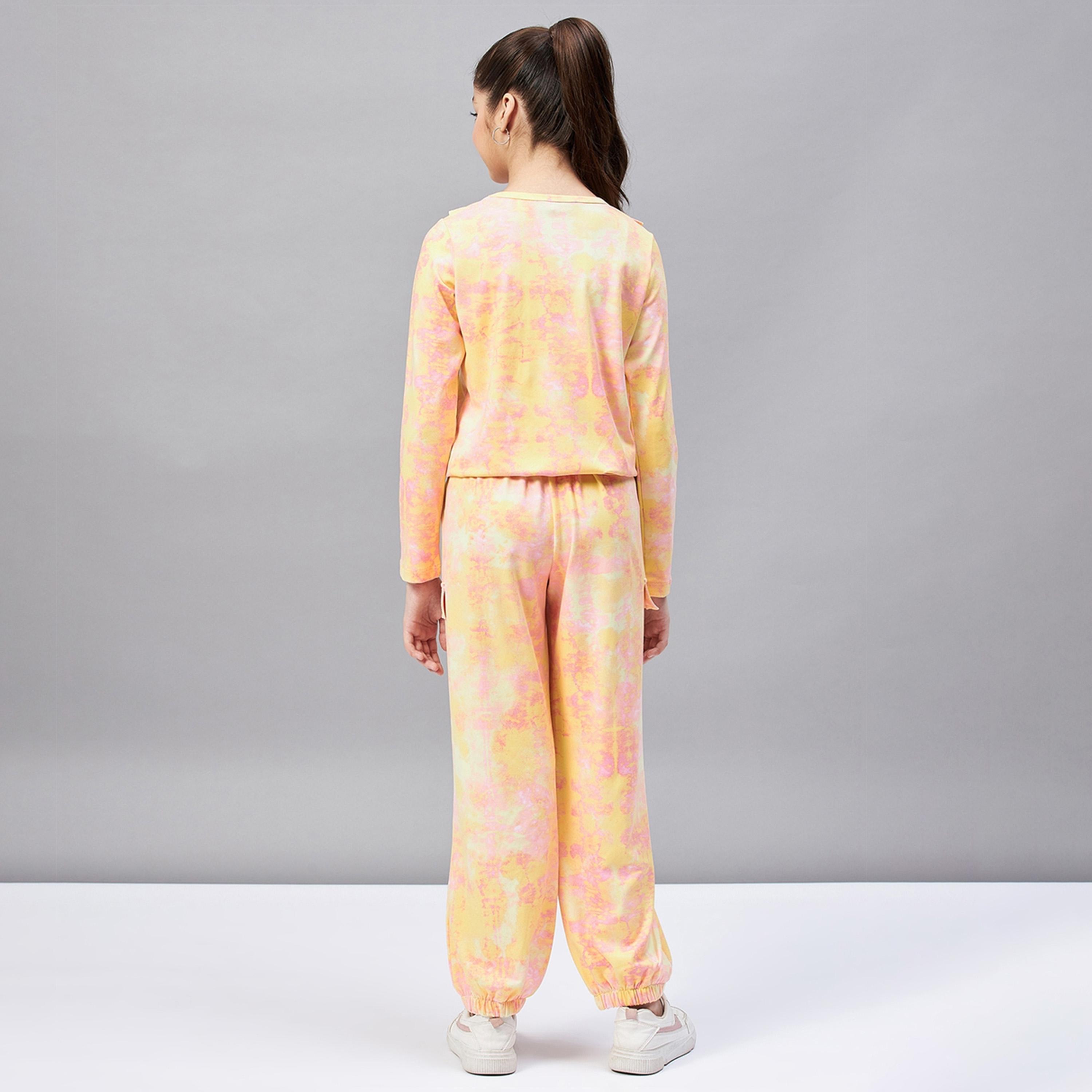 Stylo Bug X Styli Girls Ankle Length Printed Sweat Shirt With Track Pant - Yellow-girls-clothing-setsandcoords-image-5