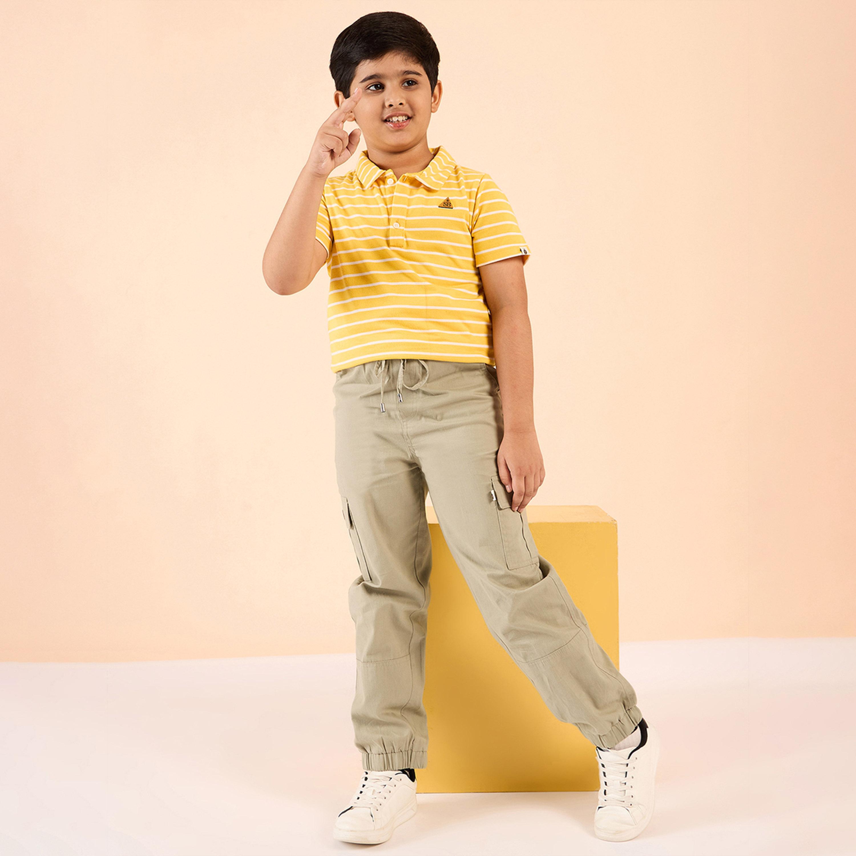 Stylo Bug X Styli Boys Ankle Length Solid Cargo Pants - Beige-boys-clothing-bottoms-trousers-image-1