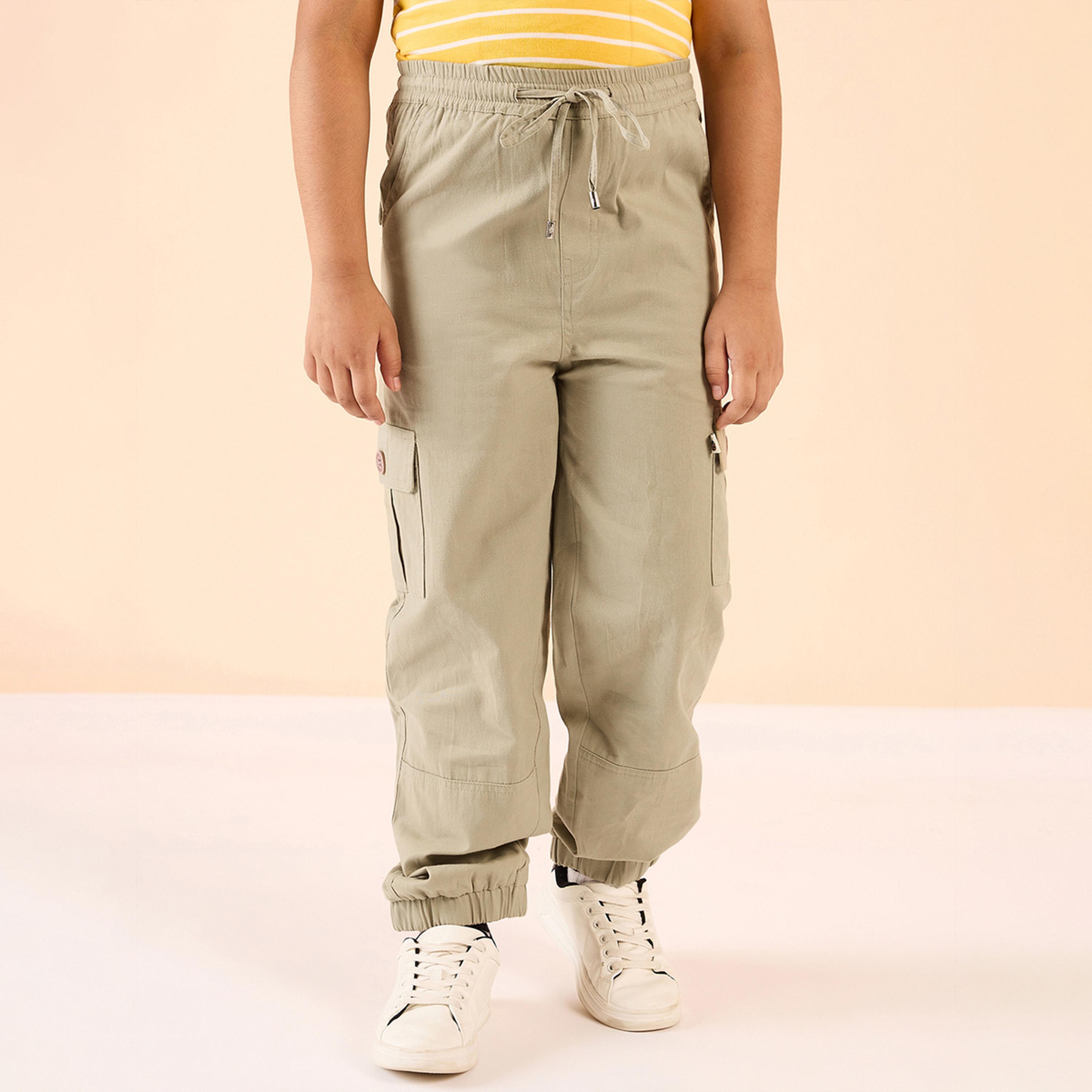 Stylo Bug X Styli Boys Ankle Length Solid Cargo Pants - Beige-boys-clothing-bottoms-trousers-image-2