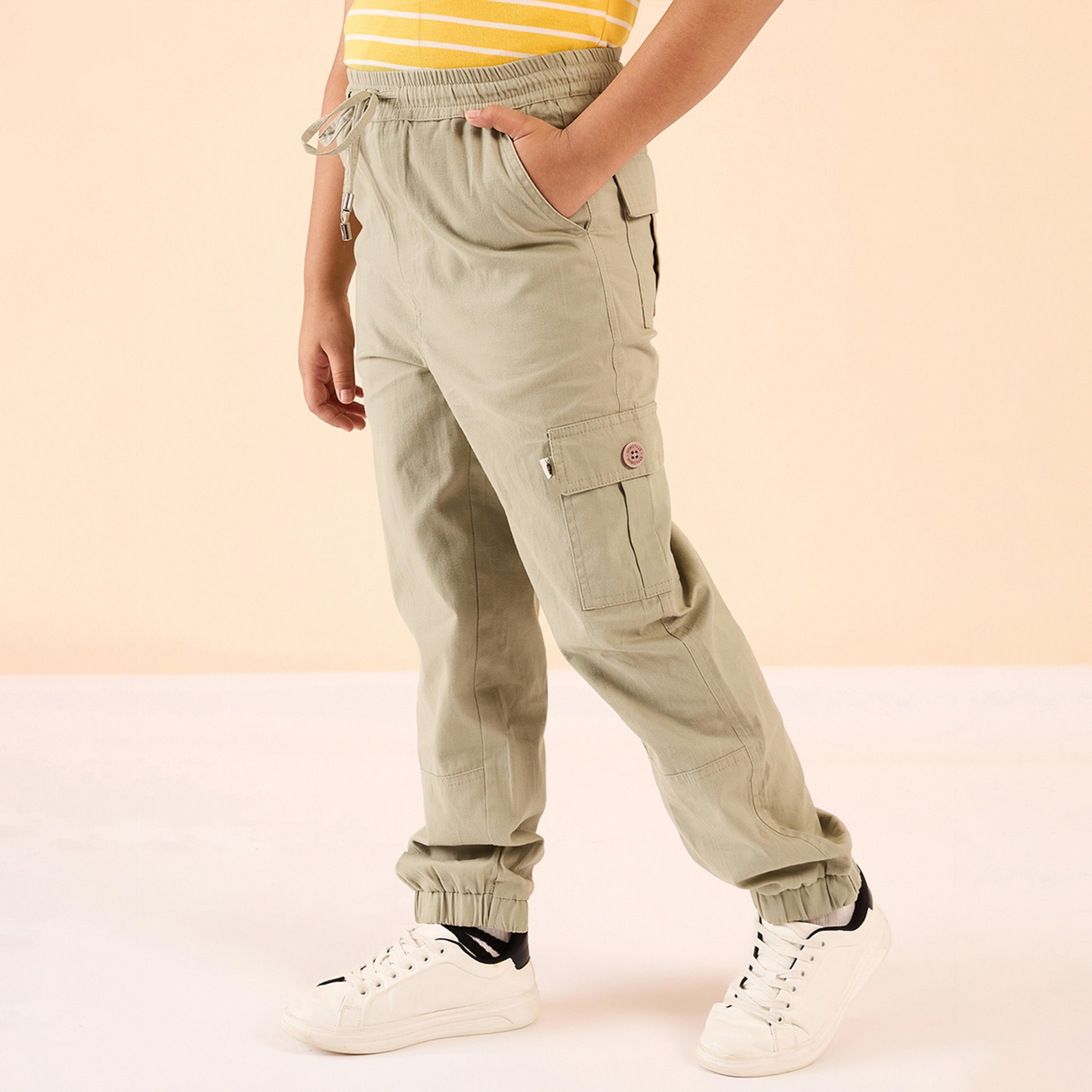 Stylo Bug X Styli Boys Ankle Length Solid Cargo Pants - Beige-boys-clothing-bottoms-trousers-image-3