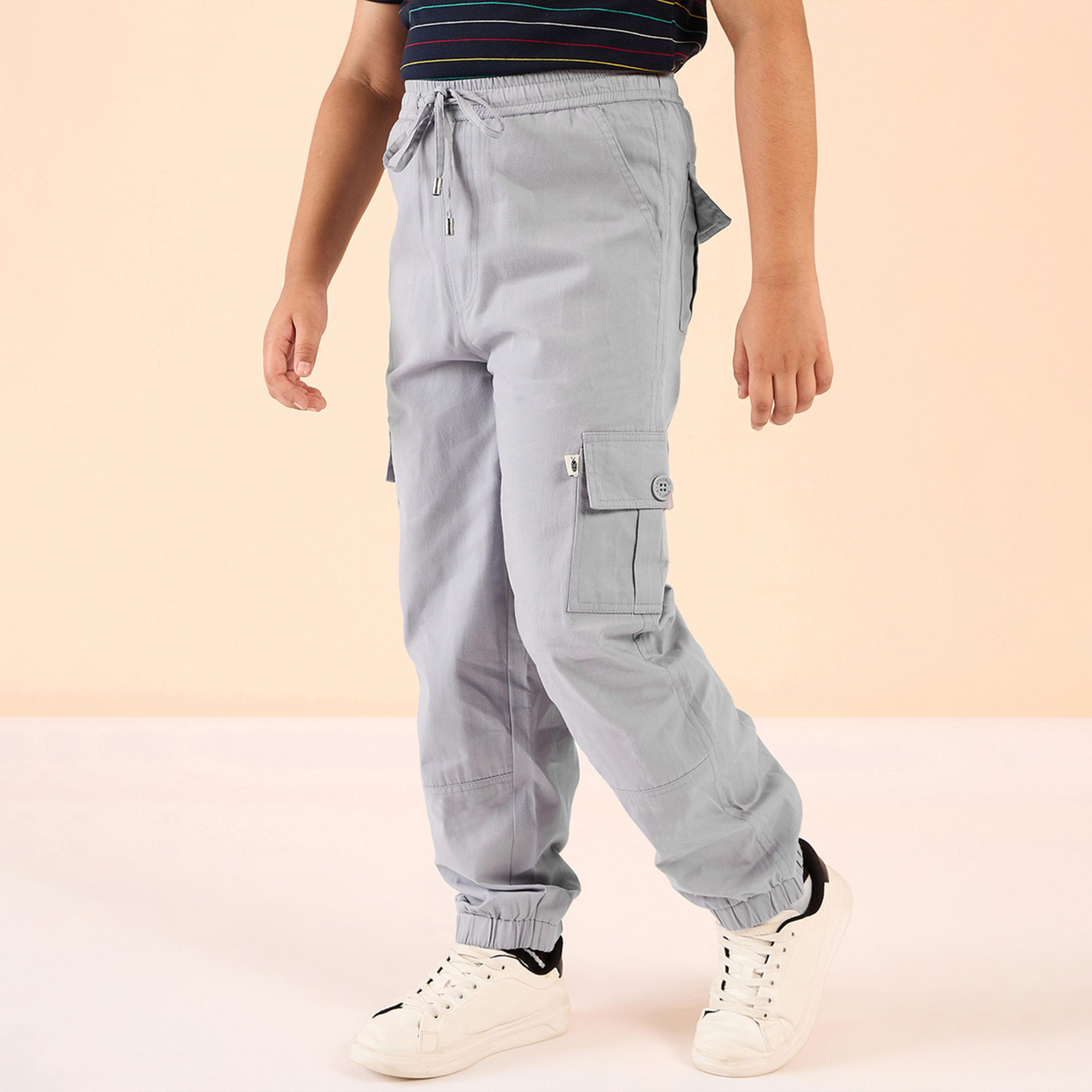 Stylo Bug X Styli Boys Ankle Length Solid Cargo Pants - Grey-boys-clothing-bottoms-trousers-image-3
