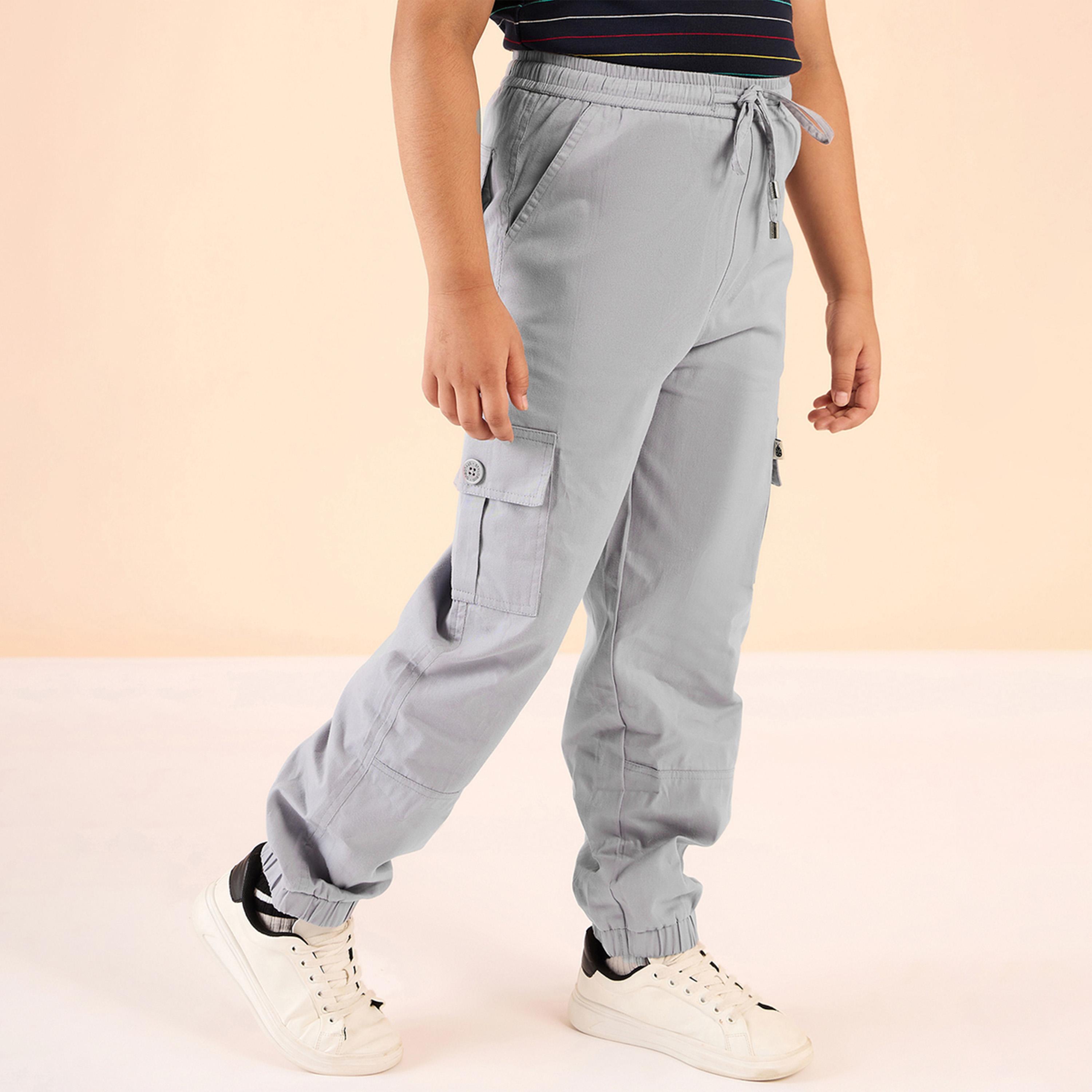 Stylo Bug X Styli Boys Ankle Length Solid Cargo Pants - Grey-boys-clothing-bottoms-trousers-image-4