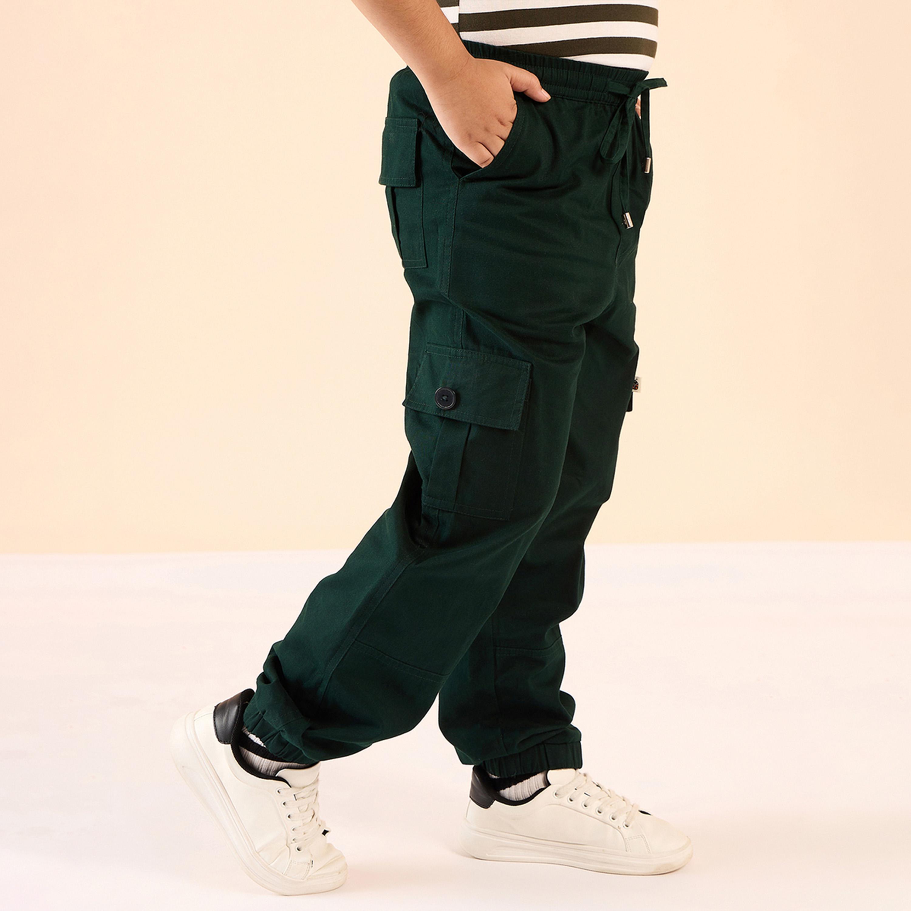 Stylo Bug X Styli Boys Ankle Length Solid Cargo Pants - Green-boys-clothing-bottoms-trousers-image-4