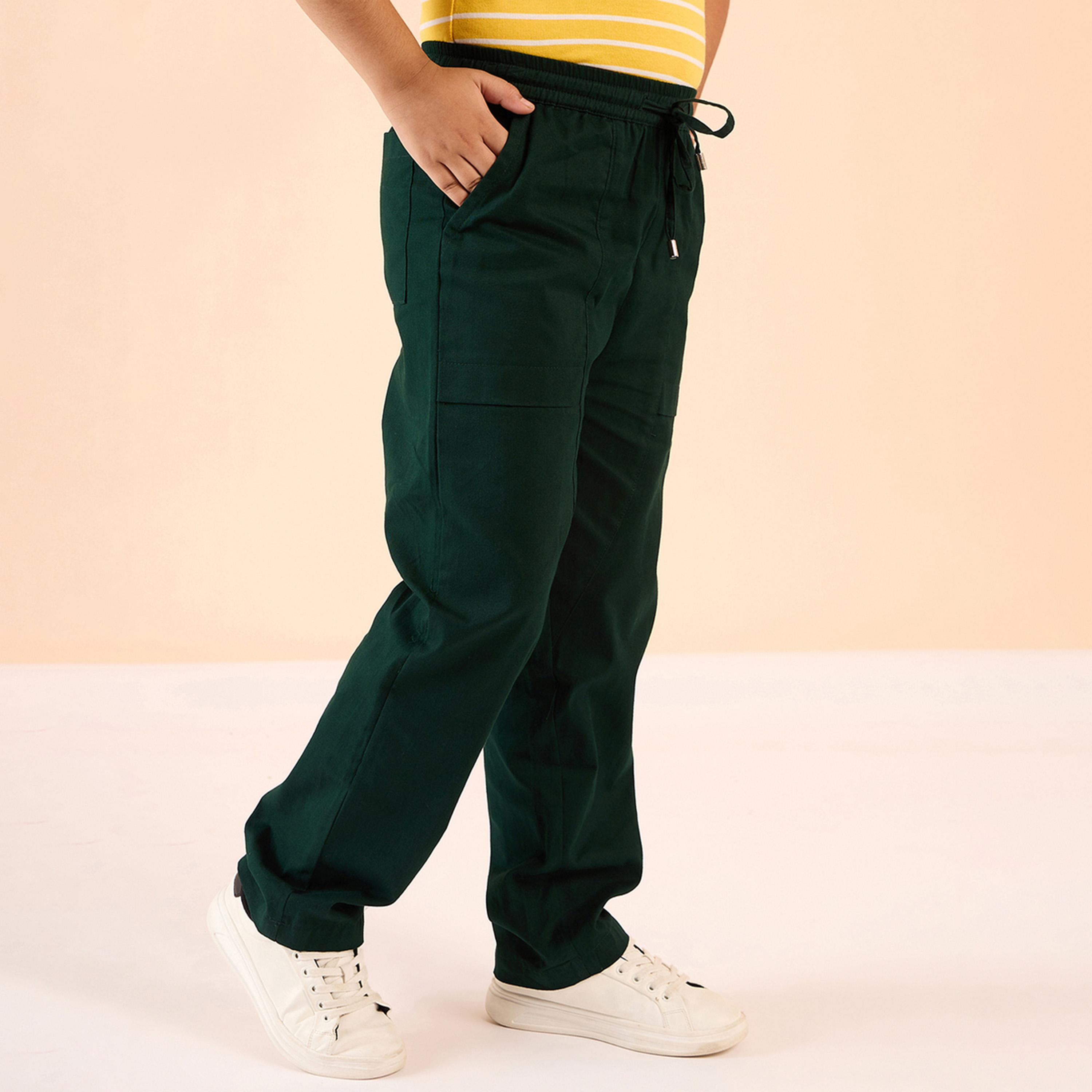 Stylo Bug X Styli Boys Ankle Length Solid Cargo Pants - Green-boys-clothing-bottoms-trousers-image-4