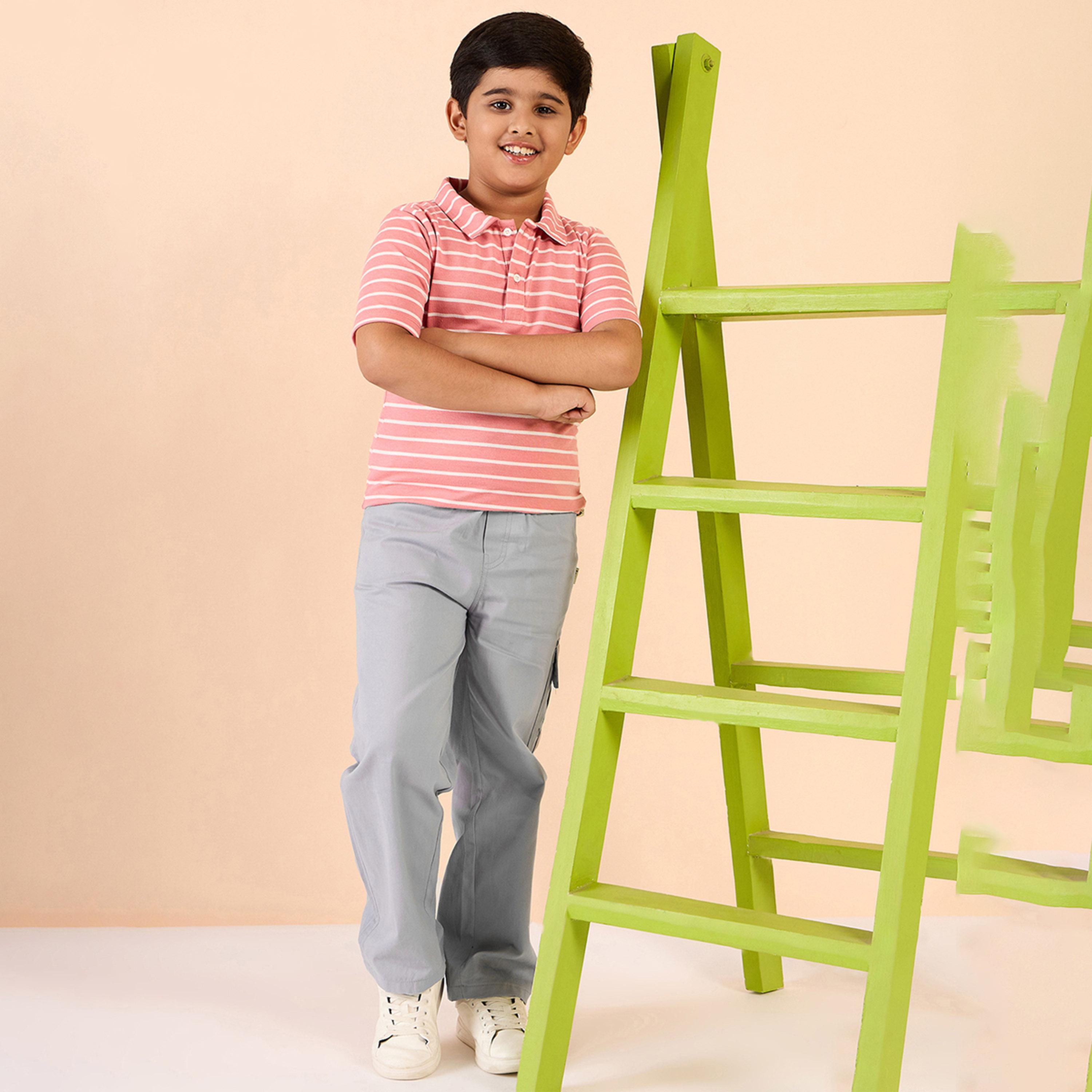 Stylo Bug X Styli Boys Ankle Length Solid Cargo Pants - Grey-boys-clothing-bottoms-trousers-image-1