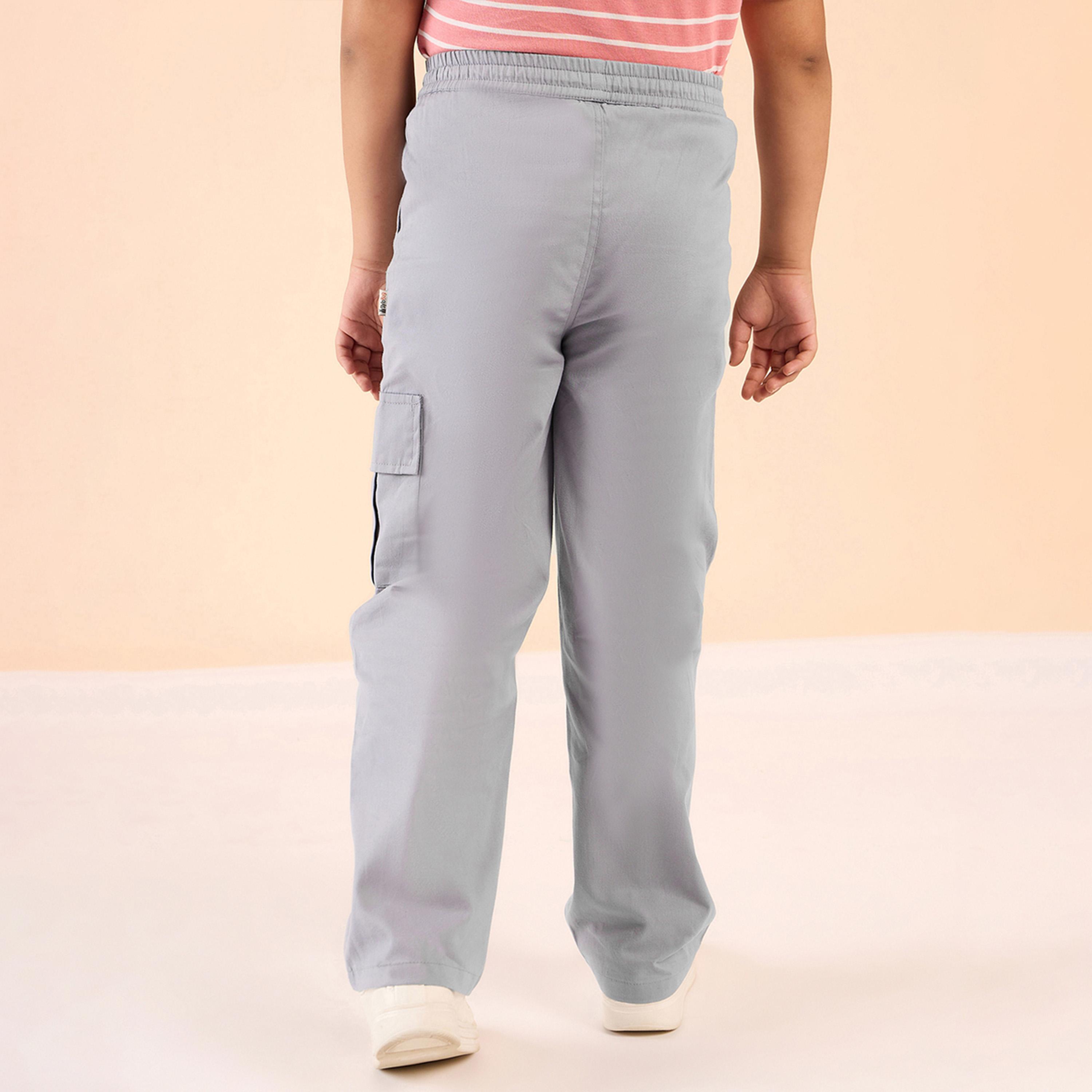 Stylo Bug X Styli Boys Ankle Length Solid Cargo Pants - Grey-boys-clothing-bottoms-trousers-image-2
