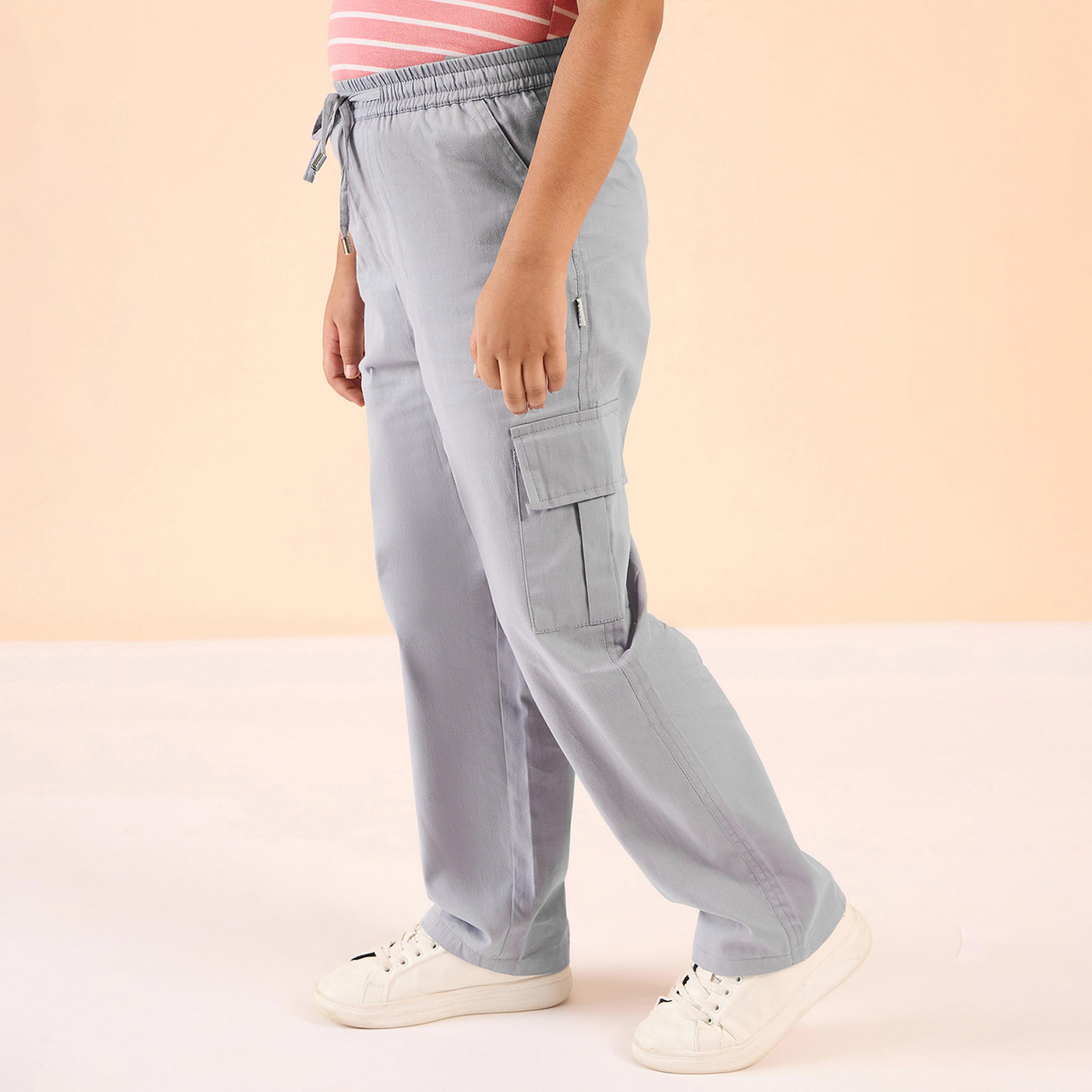 Stylo Bug X Styli Boys Ankle Length Solid Cargo Pants - Grey-boys-clothing-bottoms-trousers-image-4