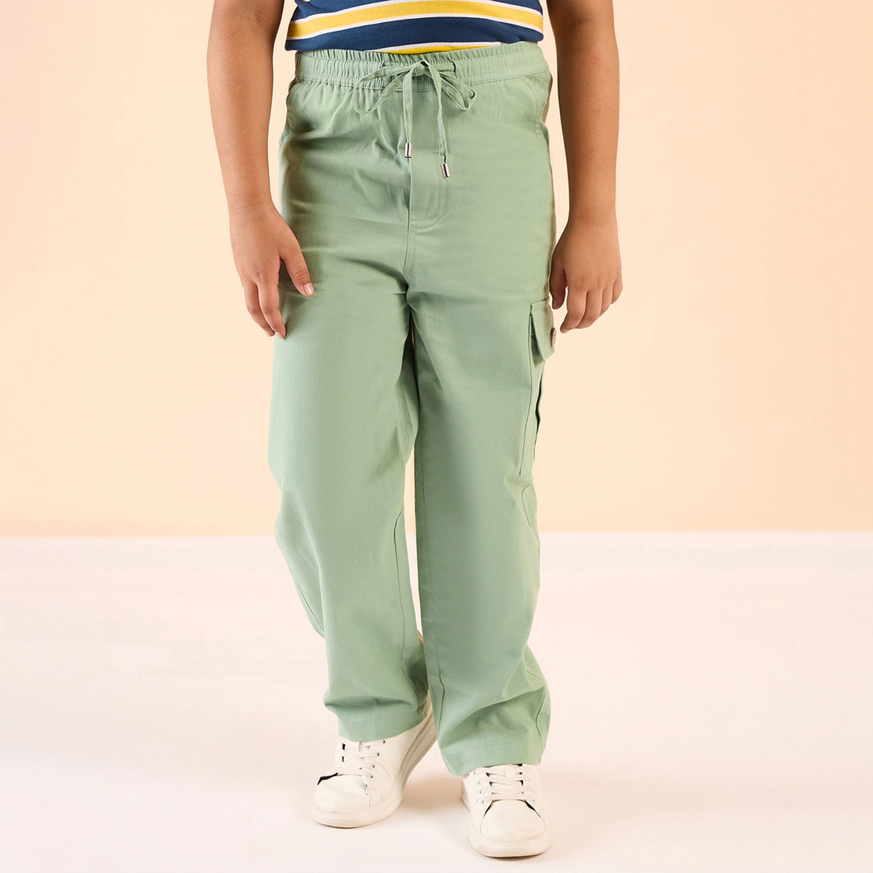 Stylo Bug X Styli Boys Ankle Length Solid Cargo Pants - Green-boys-clothing-bottoms-trousers-image-2