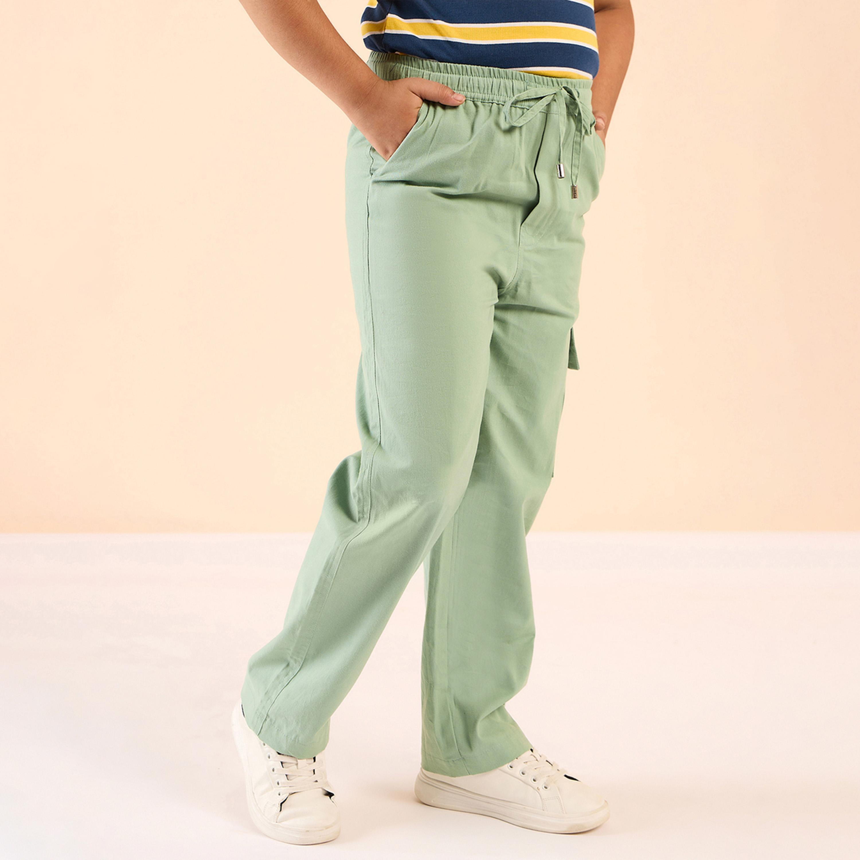 Stylo Bug X Styli Boys Ankle Length Solid Cargo Pants - Green-boys-clothing-bottoms-trousers-image-4