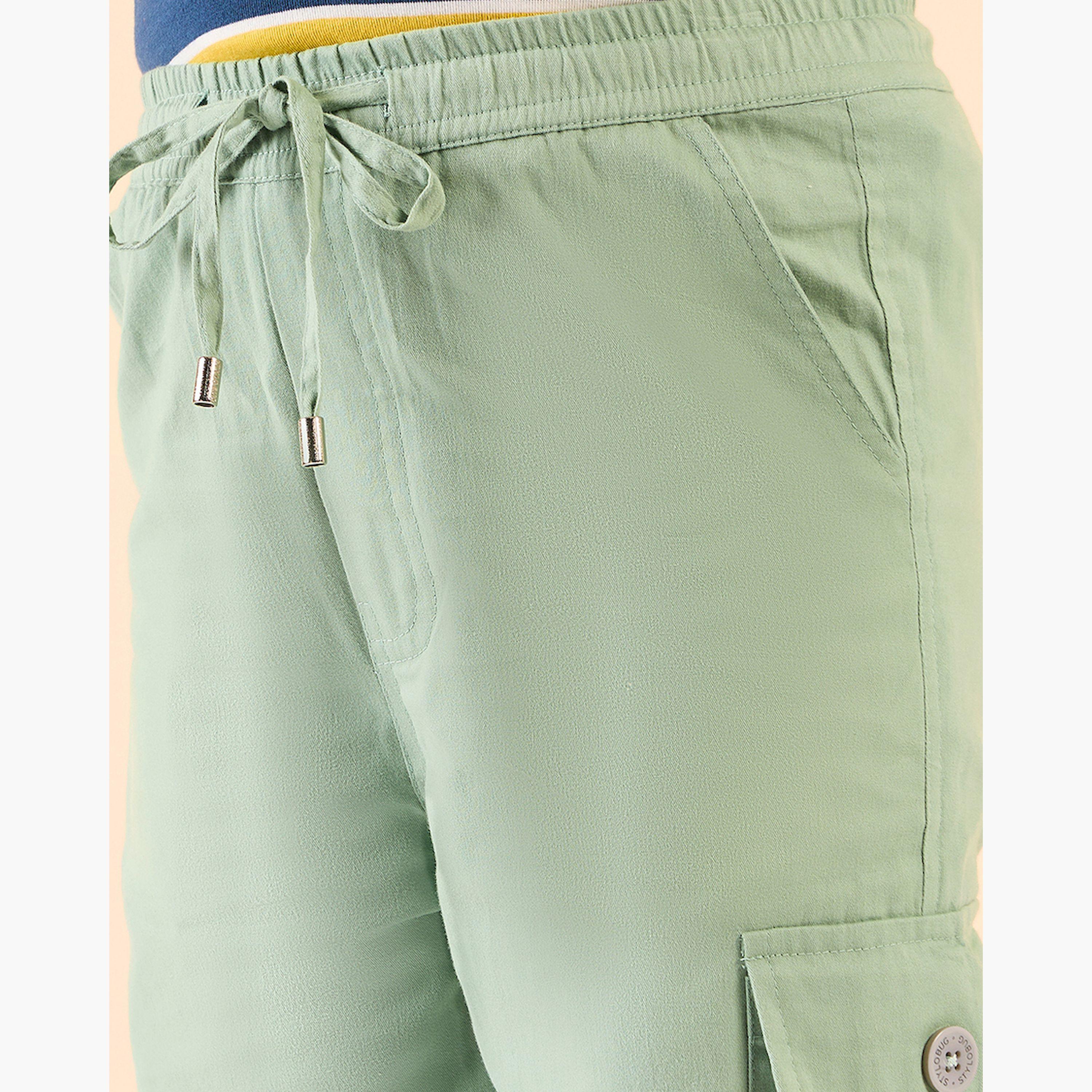 Stylo Bug X Styli Boys Ankle Length Solid Cargo Pants - Green-boys-clothing-bottoms-trousers-image-6
