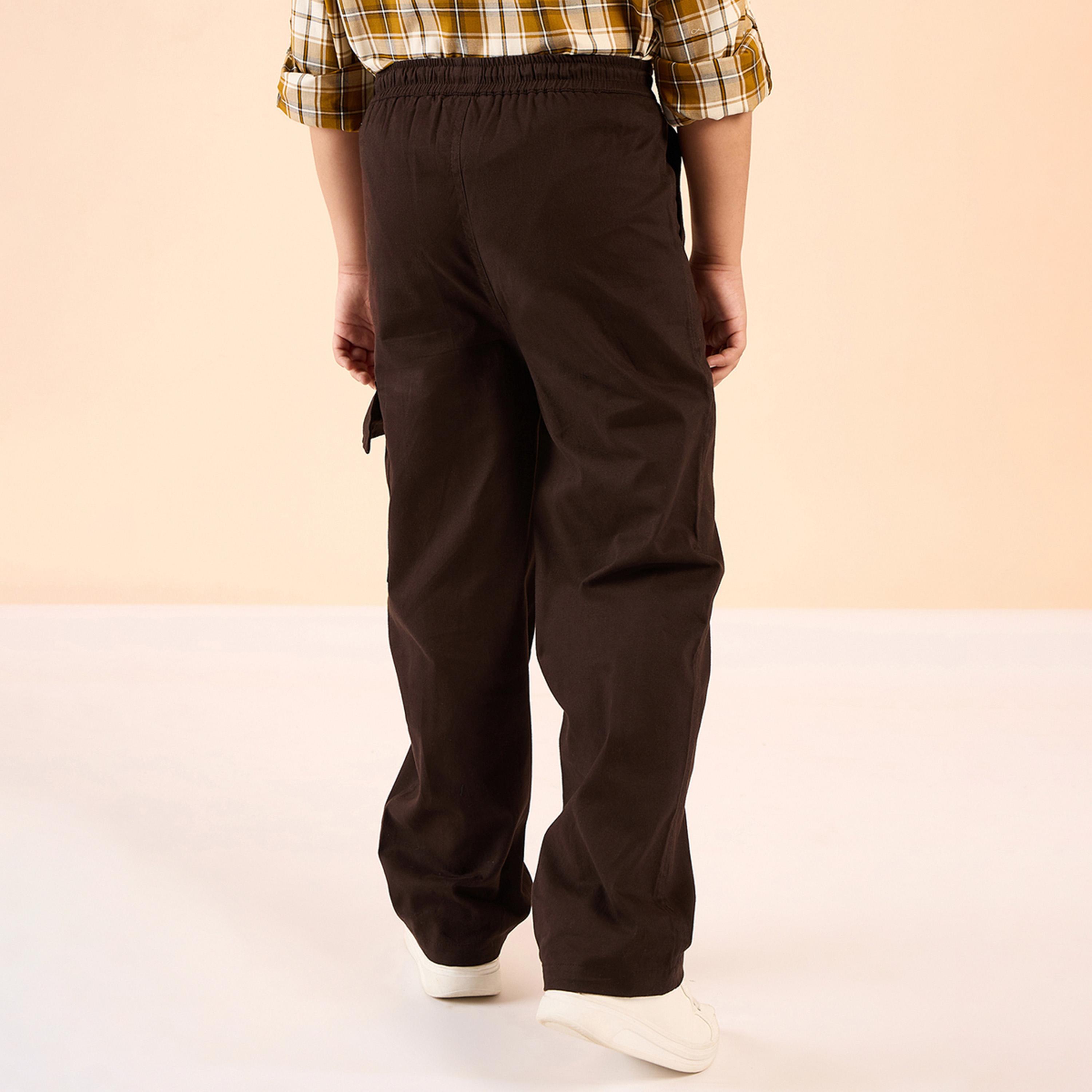 Stylo Bug X Styli Boys Ankle Length Solid Cargo Pants - Coffee Brown-boys-clothing-bottoms-trousers-image-2