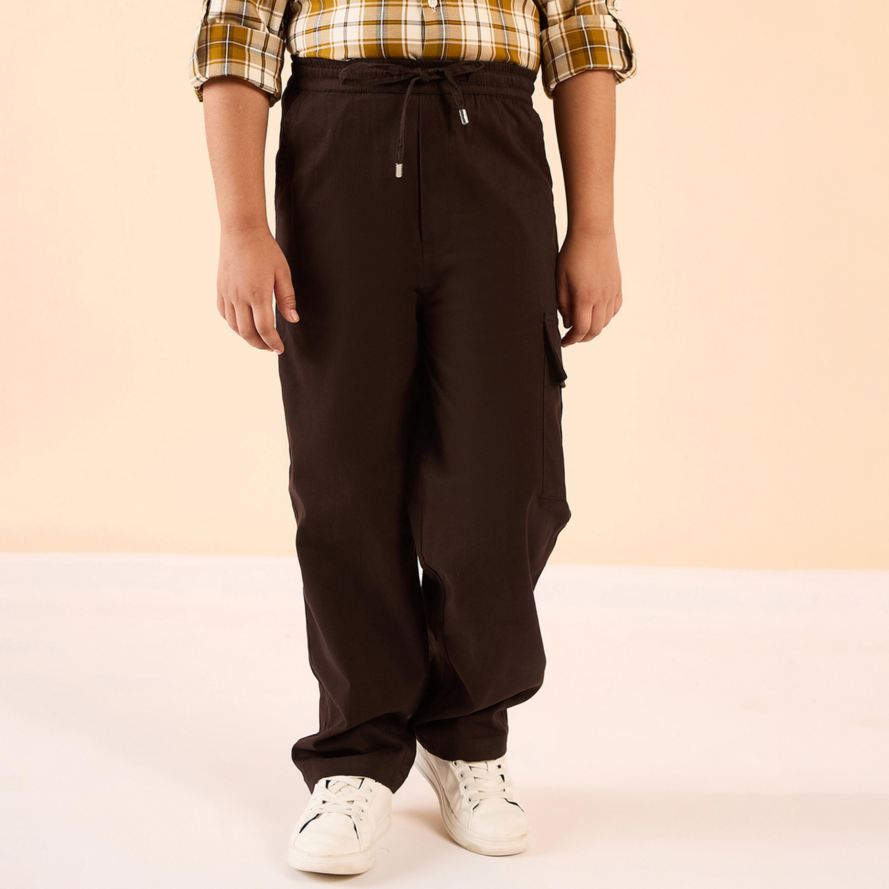 ستايلو باغ × ستايلي - بنطال كارجو سادة بطول الكاحل للأولاد - بني فاتح-boys-clothing-bottoms-trousers-image-4