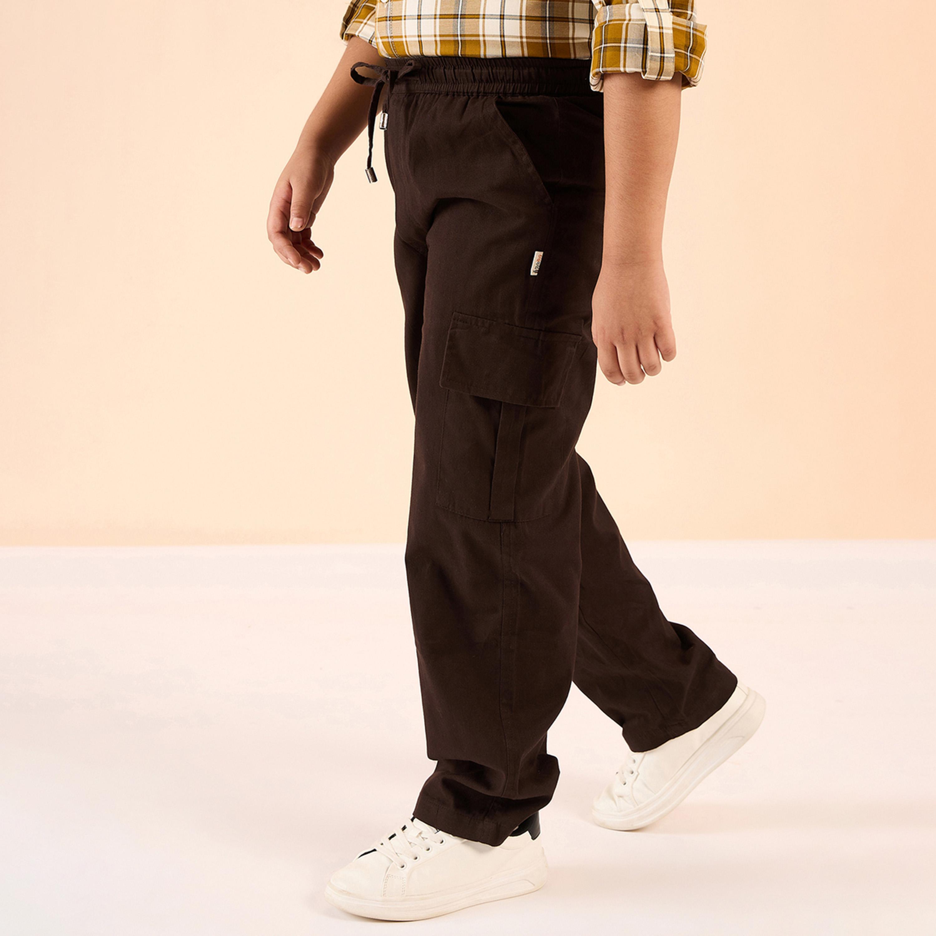 Stylo Bug X Styli Boys Ankle Length Solid Cargo Pants - Coffee Brown-boys-clothing-bottoms-trousers-image-4