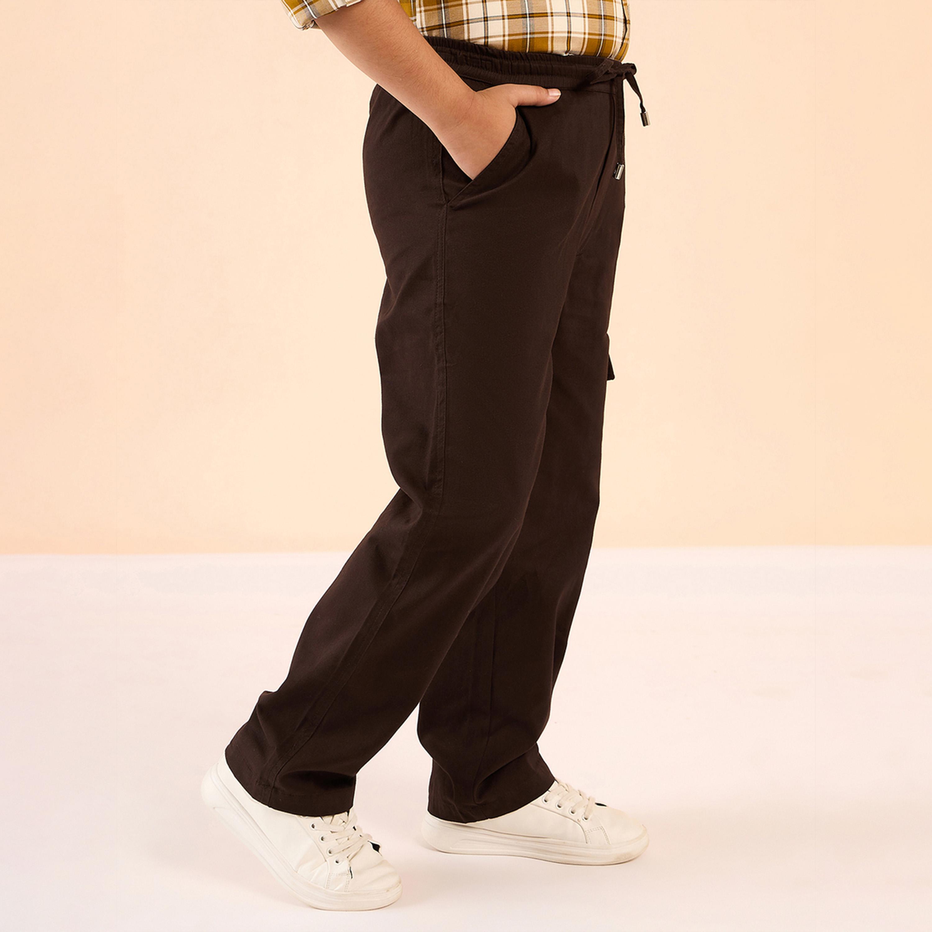 Stylo Bug X Styli Boys Ankle Length Solid Cargo Pants - Coffee Brown-boys-clothing-bottoms-trousers-image-5