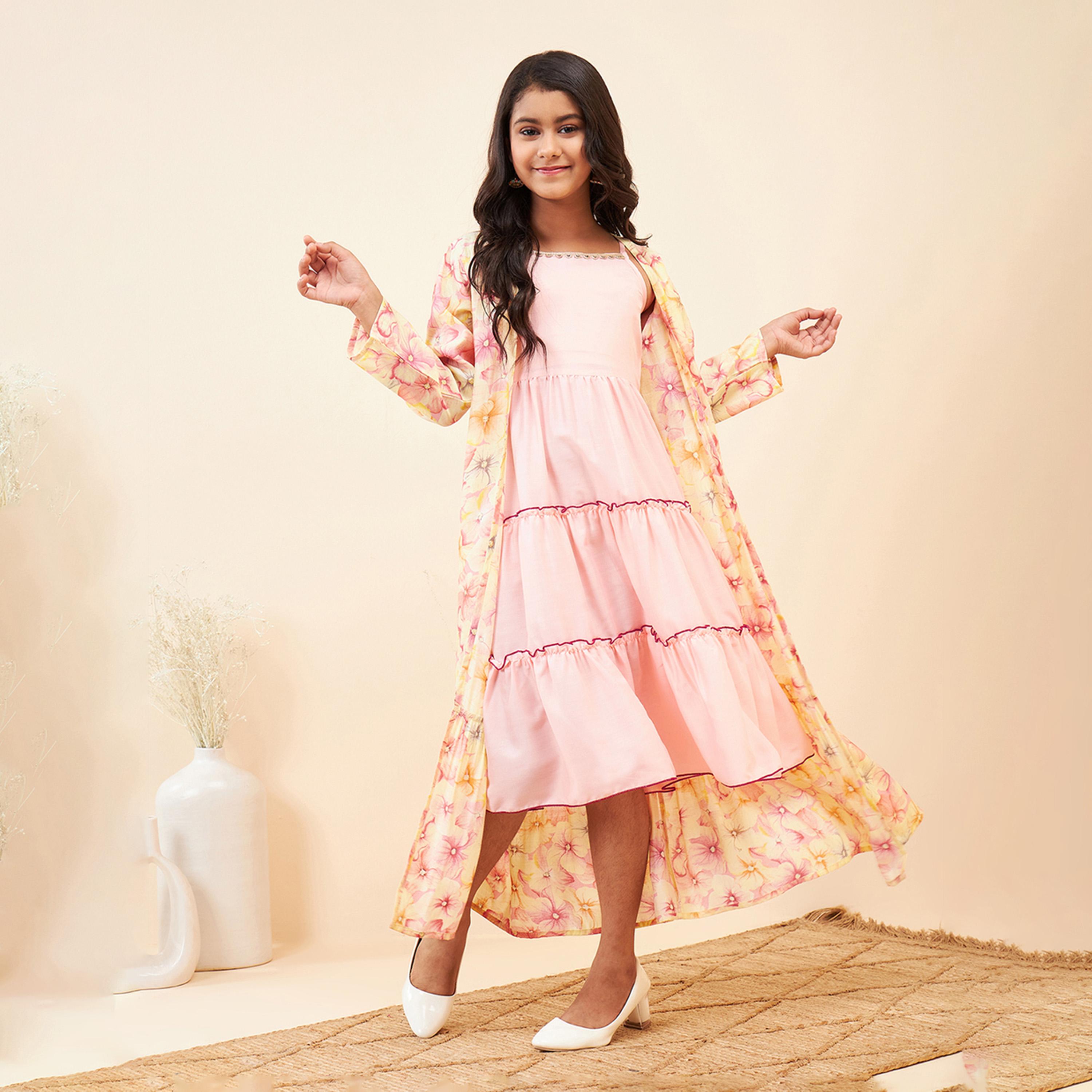 Stylo Bug X Styli Girls Mid Thigh Solid Dress - Pink-girls-clothing-dressesandjumpsuits-image-1