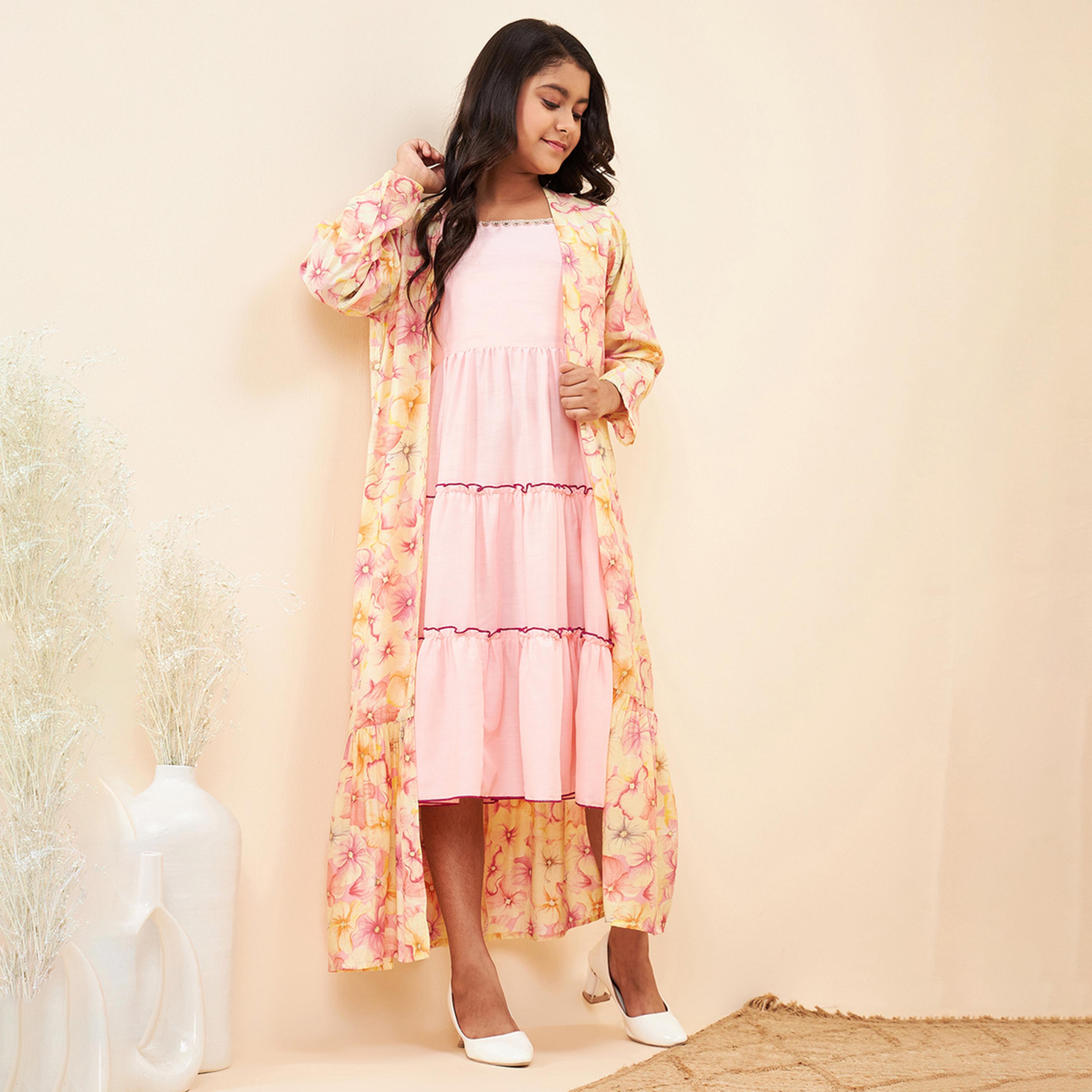 Stylo Bug X Styli Girls Mid Thigh Solid Dress - Pink-girls-clothing-dressesandjumpsuits-image-2