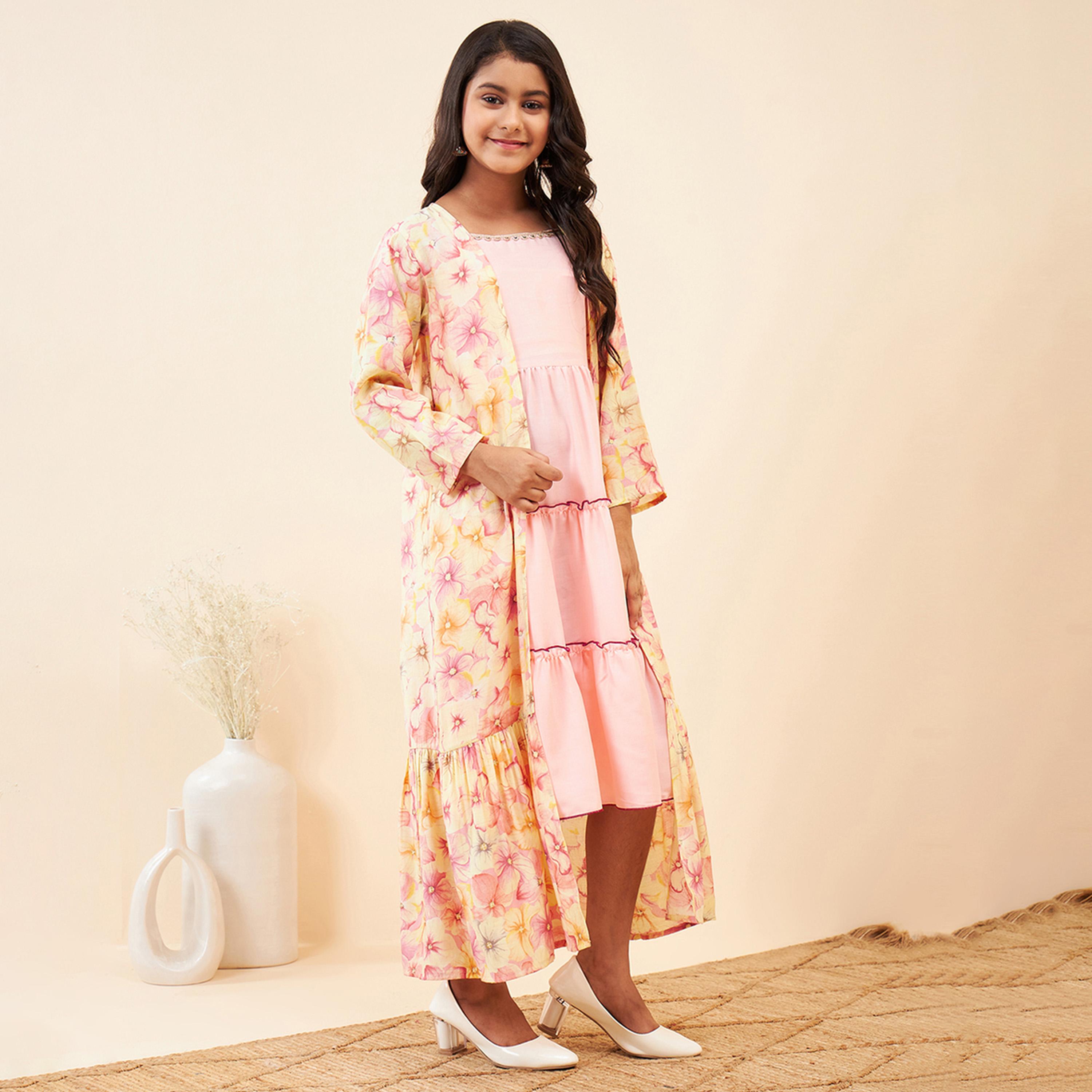 Stylo Bug X Styli Girls Mid Thigh Solid Dress - Pink-girls-clothing-dressesandjumpsuits-image-4