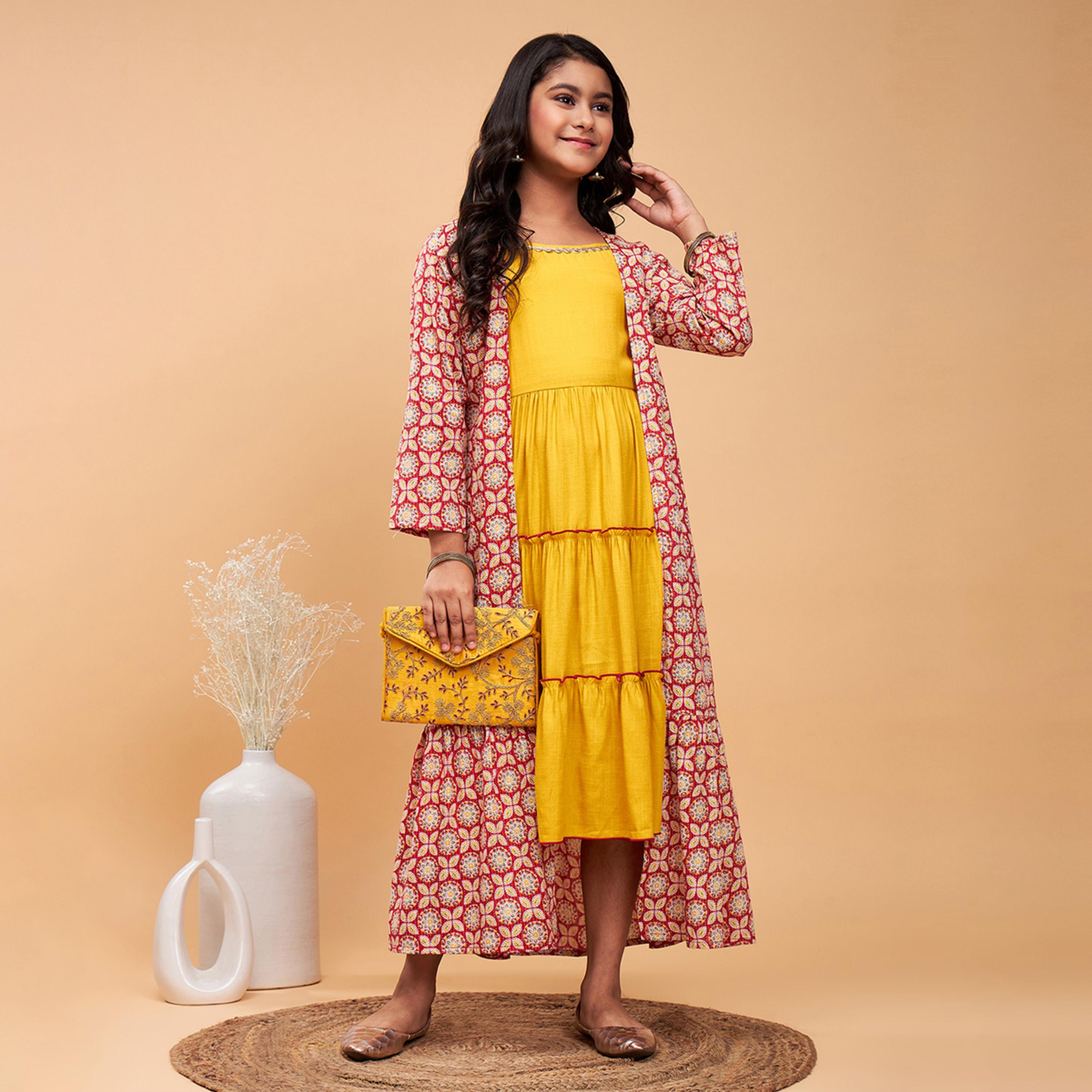 ستايلو باغ × ستايلي - فستان بناتي مطبوع بطول الكاحل - أحمر-girls-clothing-dressesandjumpsuits-image-2