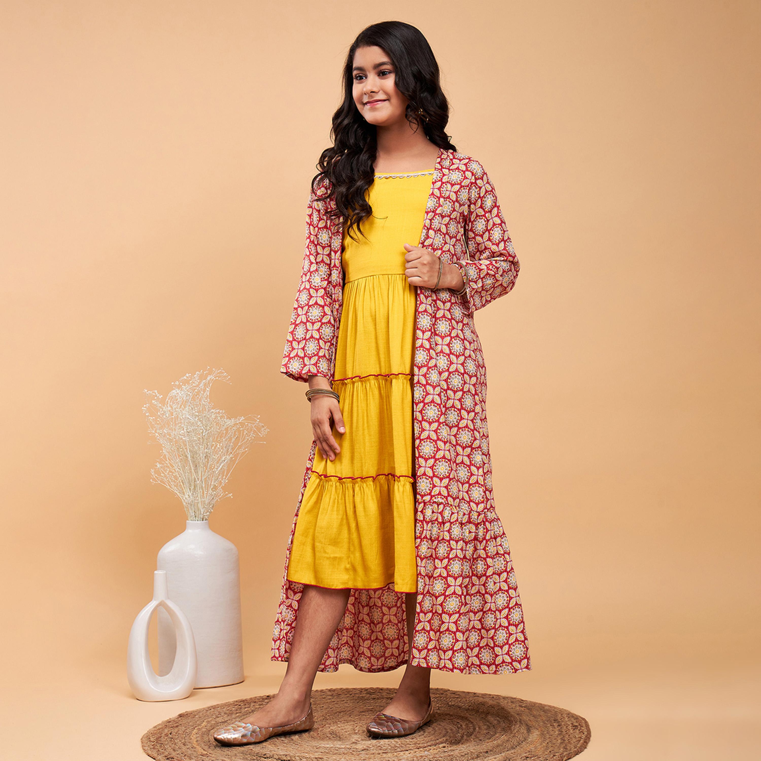 ستايلو باغ × ستايلي - فستان بناتي مطبوع بطول الكاحل - أحمر-girls-clothing-dressesandjumpsuits-image-3