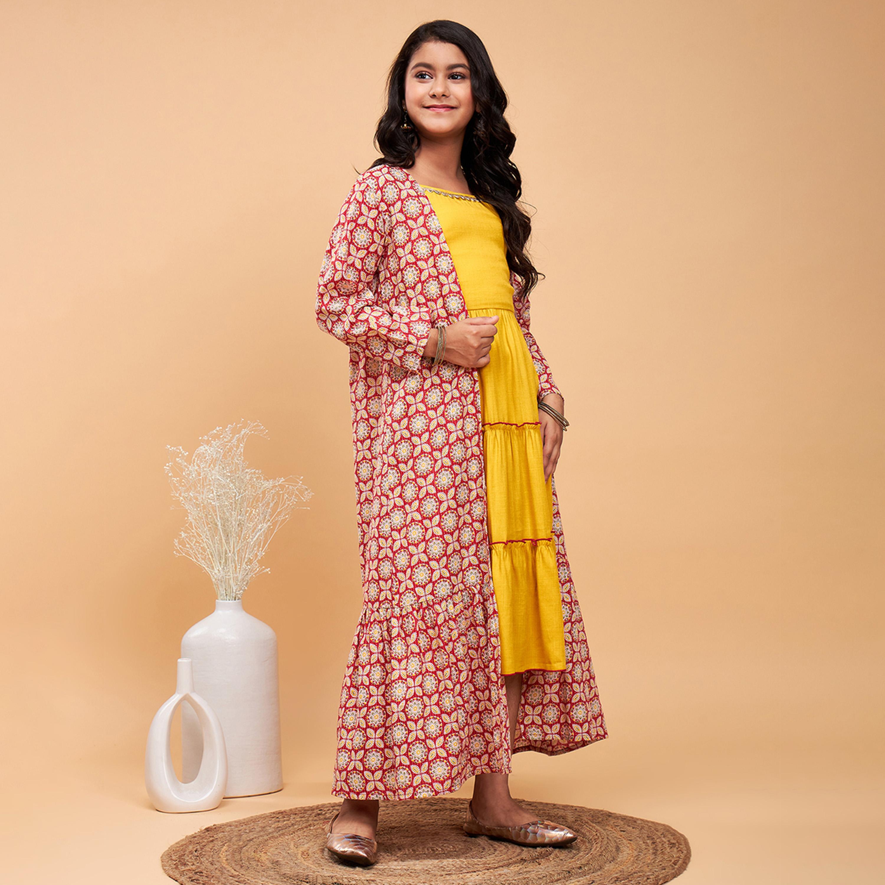 ستايلو باغ × ستايلي - فستان بناتي مطبوع بطول الكاحل - أحمر-girls-clothing-dressesandjumpsuits-image-4