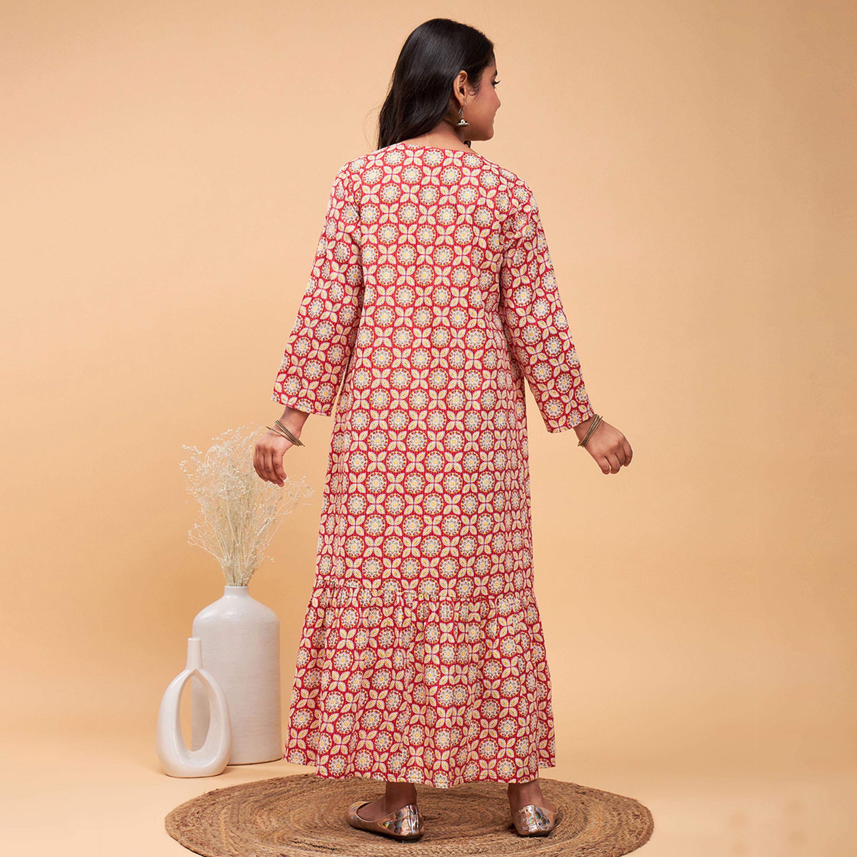 ستايلو باغ × ستايلي - فستان بناتي مطبوع بطول الكاحل - أحمر-girls-clothing-dressesandjumpsuits-image-5