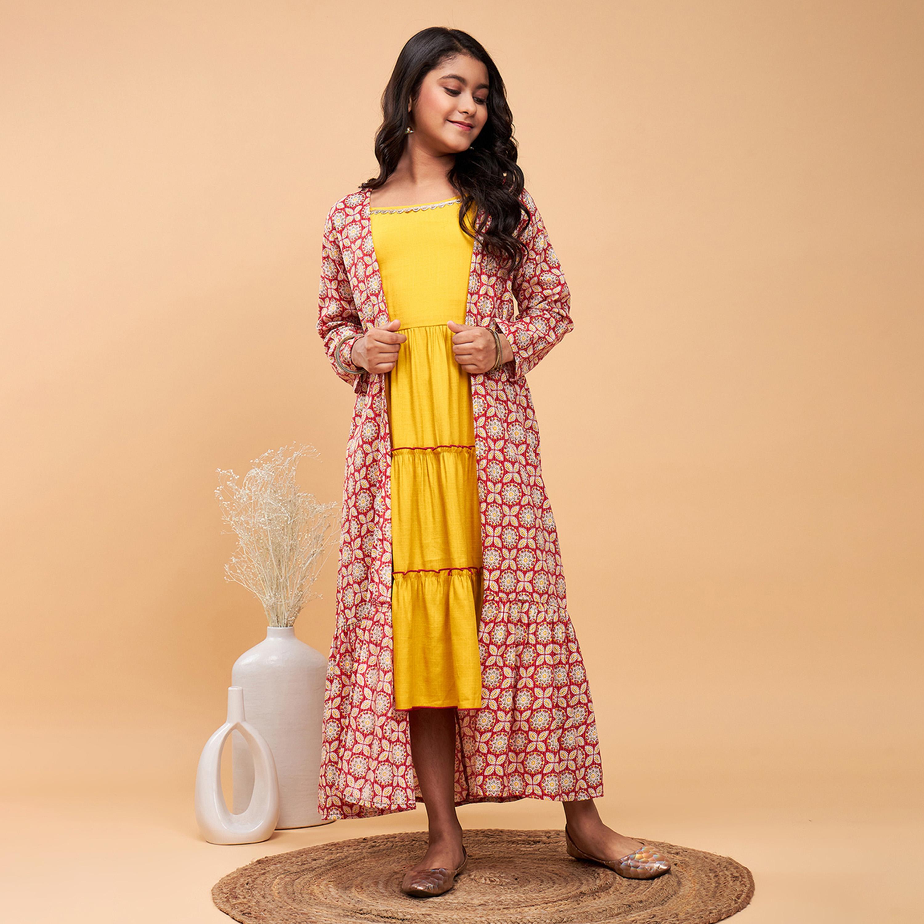ستايلو باغ × ستايلي - فستان بناتي مطبوع بطول الكاحل - أحمر-girls-clothing-dressesandjumpsuits-image-8