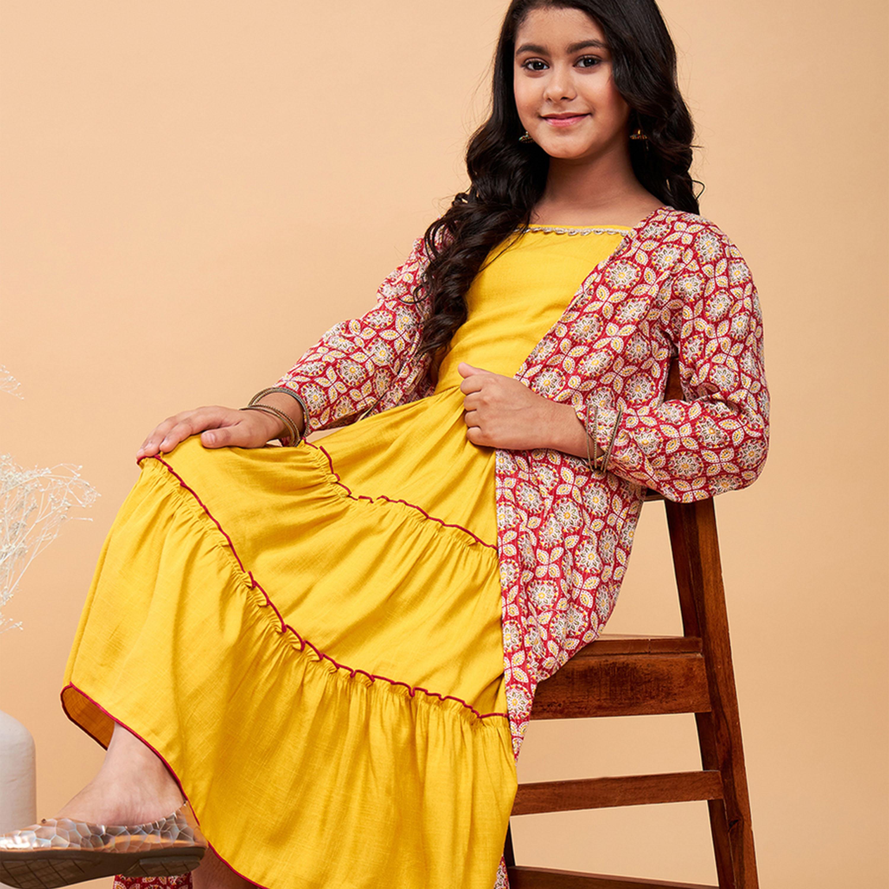 ستايلو باغ × ستايلي - فستان بناتي مطبوع بطول الكاحل - أحمر-girls-clothing-dressesandjumpsuits-image-9