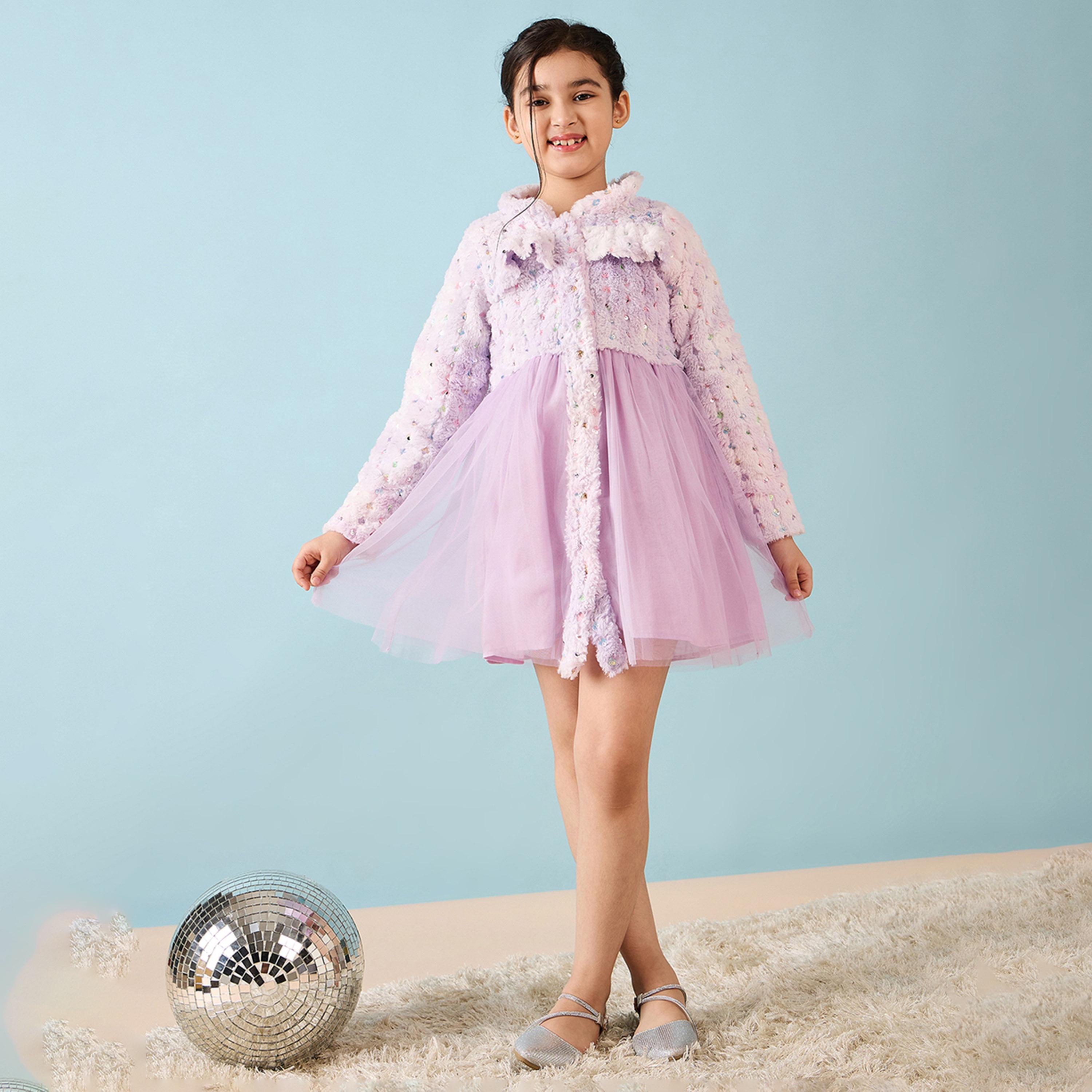 ستايلو باغ × ستايلي - فستان مطرز بطول الركبة للبنات - أرجواني-girls-clothing-dressesandjumpsuits-image-1