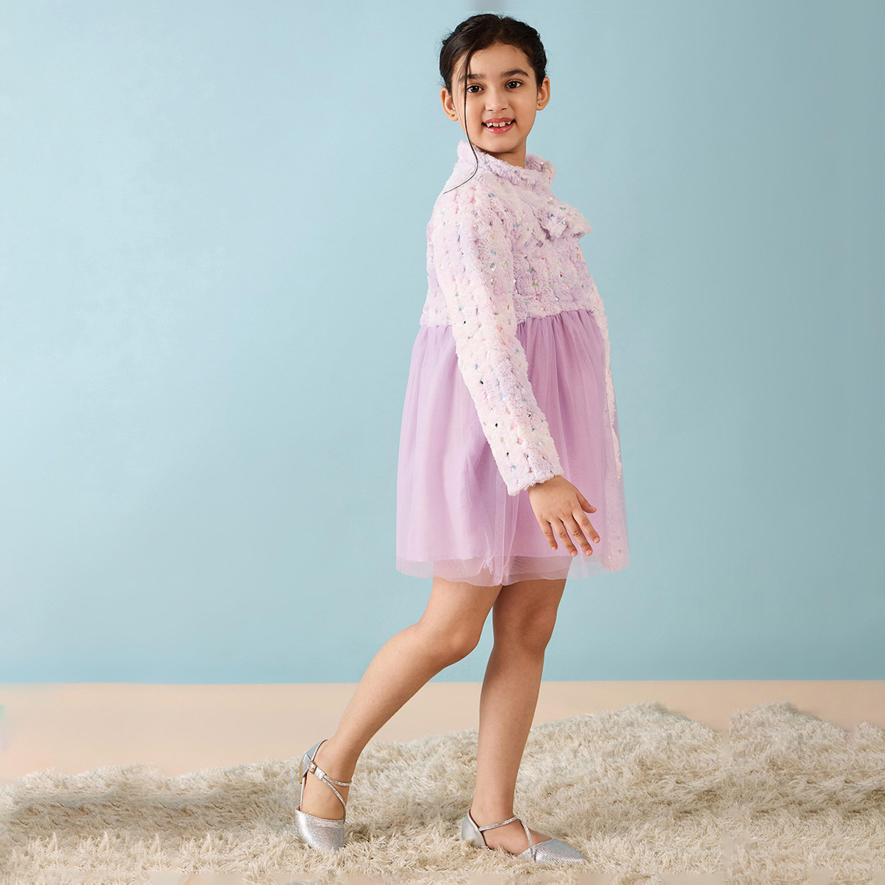 ستايلو باغ × ستايلي - فستان مطرز بطول الركبة للبنات - أرجواني-girls-clothing-dressesandjumpsuits-image-3